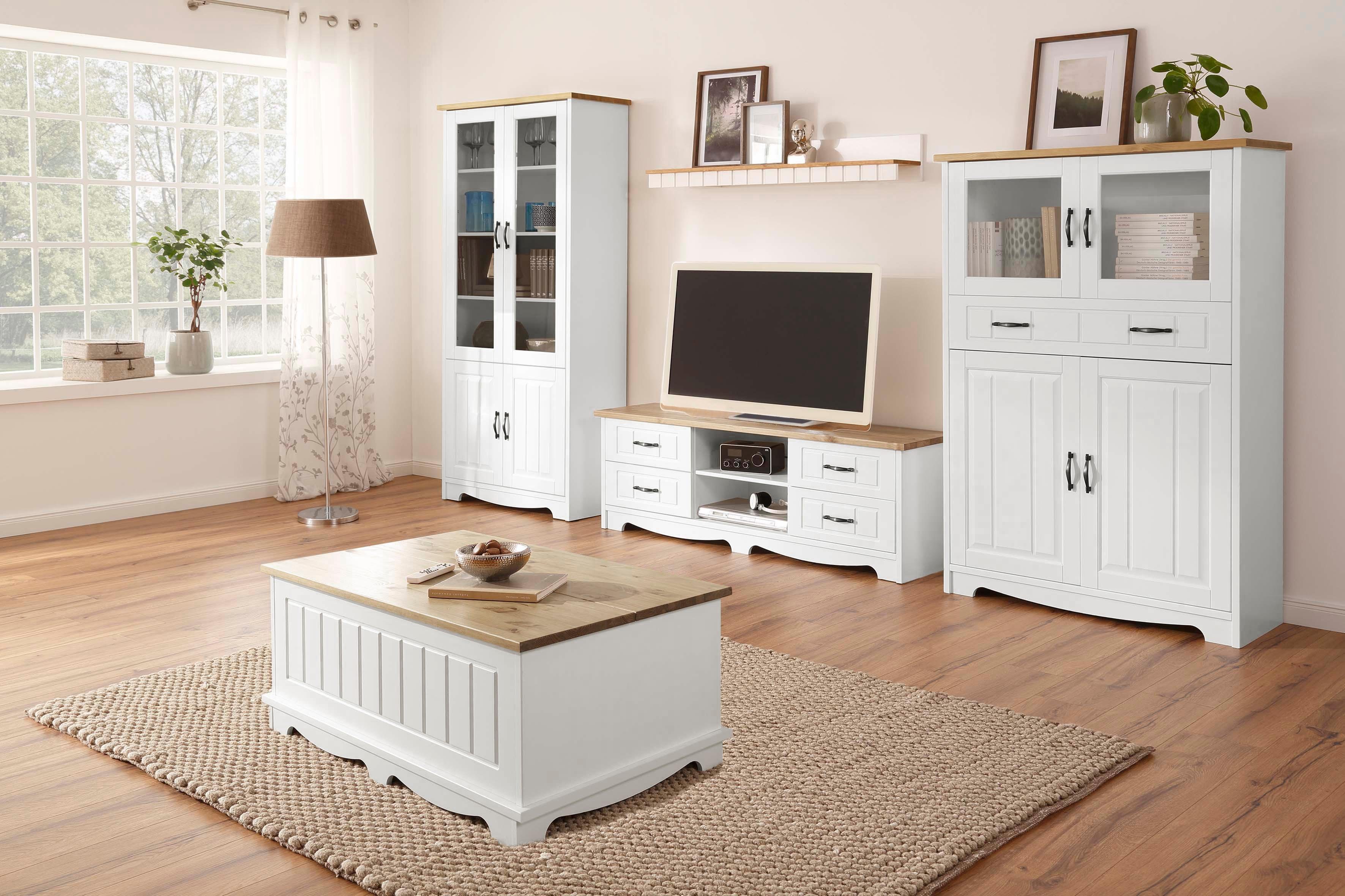Home affaire Wandmeubel Trinidad Set van 1 vitrinekast, 1 tv-meubel, 1 highboard, 1 wandboard (set, 4-delig) tv-wandmeubels wit