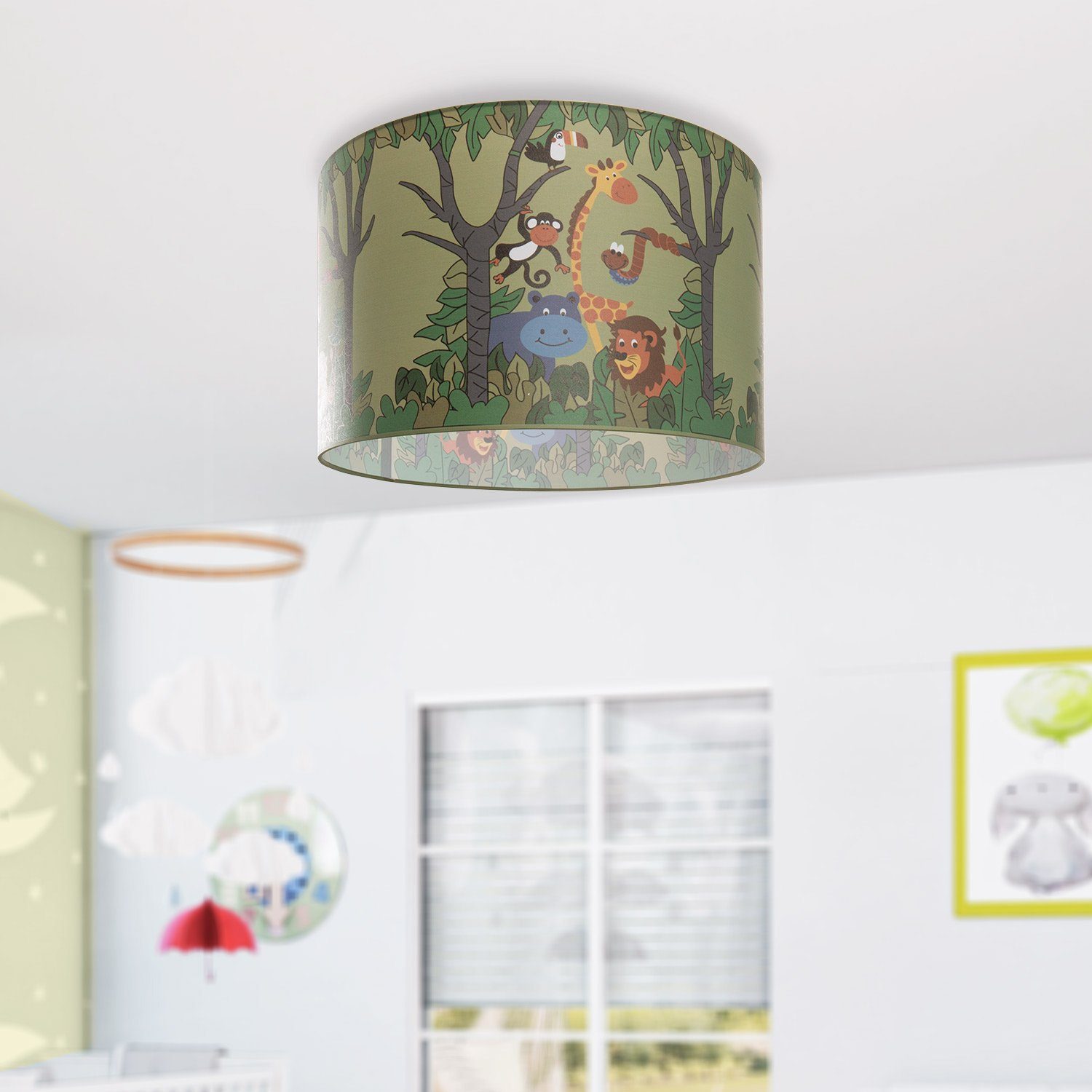 Paco Home Plafondlamp Diamond 638 Kinderlamp plafondlamp LED kinderkamer jungle dieren-motief E27