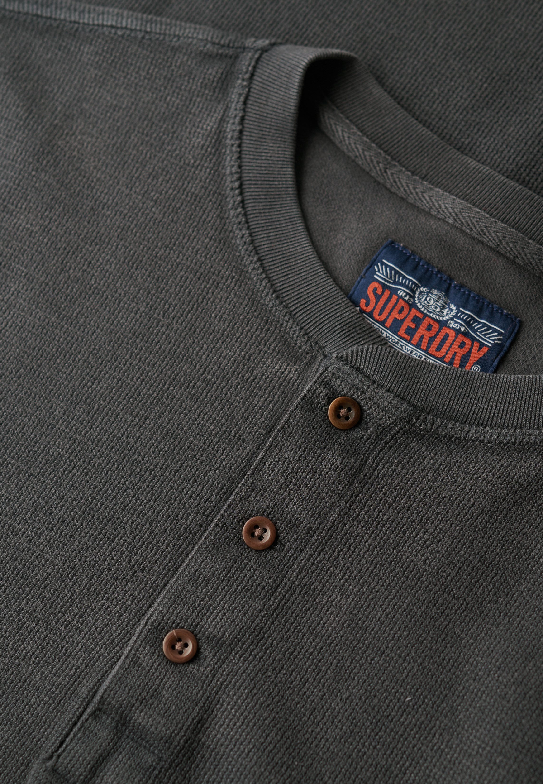 Superdry Shirt met lange mouwen WAFFLE LONG SLEEVE HENLEY TOP