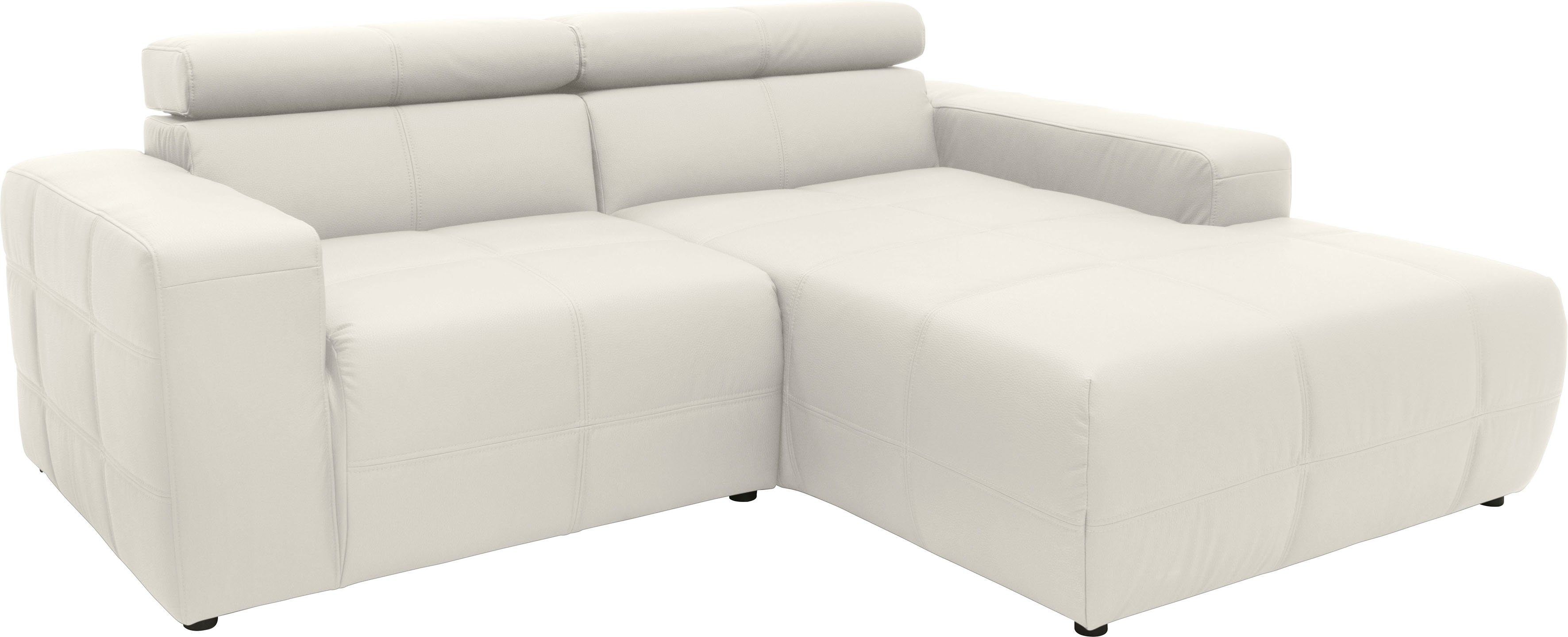 DOMO collection Hoekbank Brandon kleine versie BxDxH: 214x100x80 cm Met verstelbare hoofdsteun, ook in leer en cord, L-model