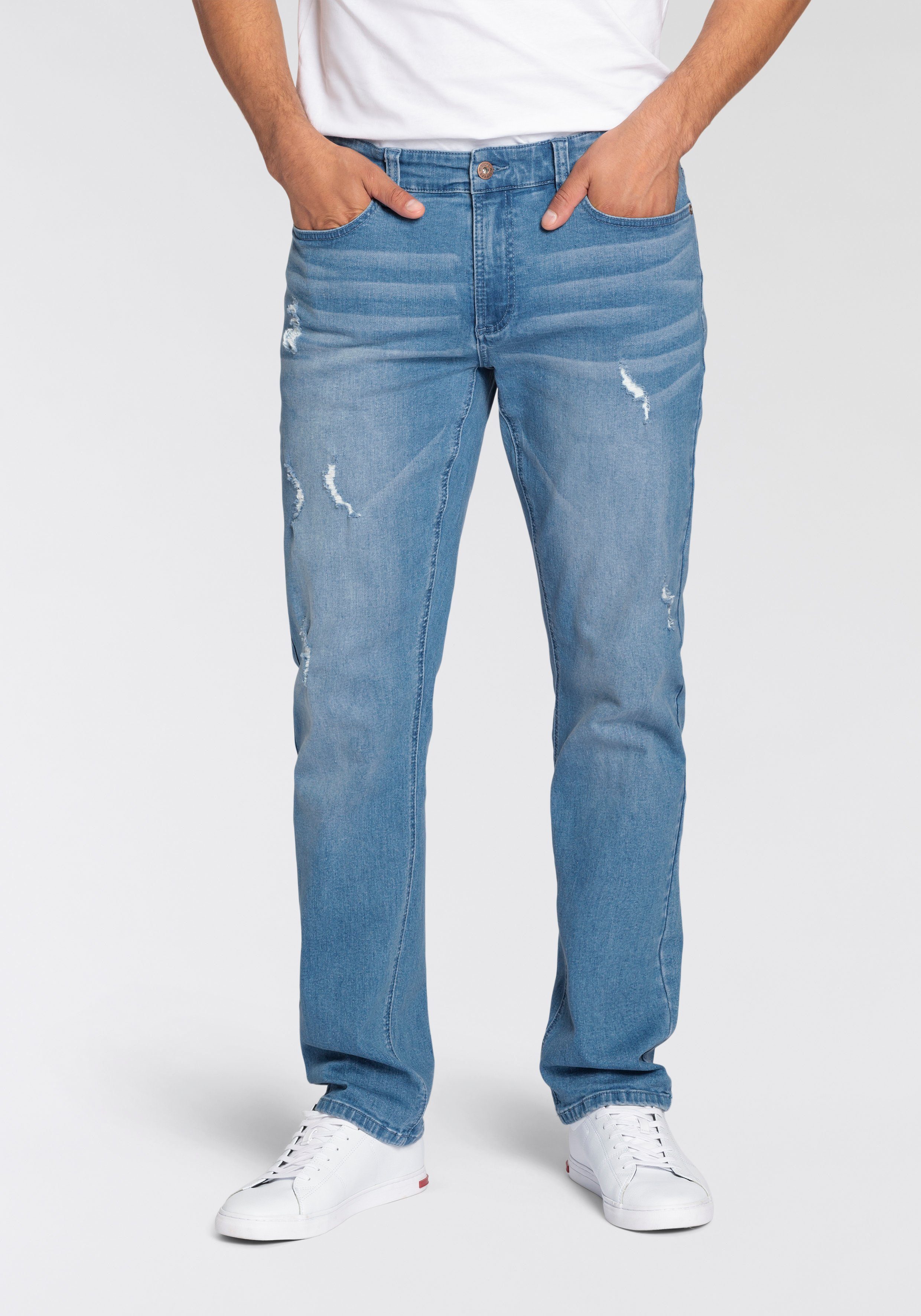 Bruno Banani Straight jeans Hutch rechte broekspijpen, gedeeltelijk met modieuze destroyed-effecten,
