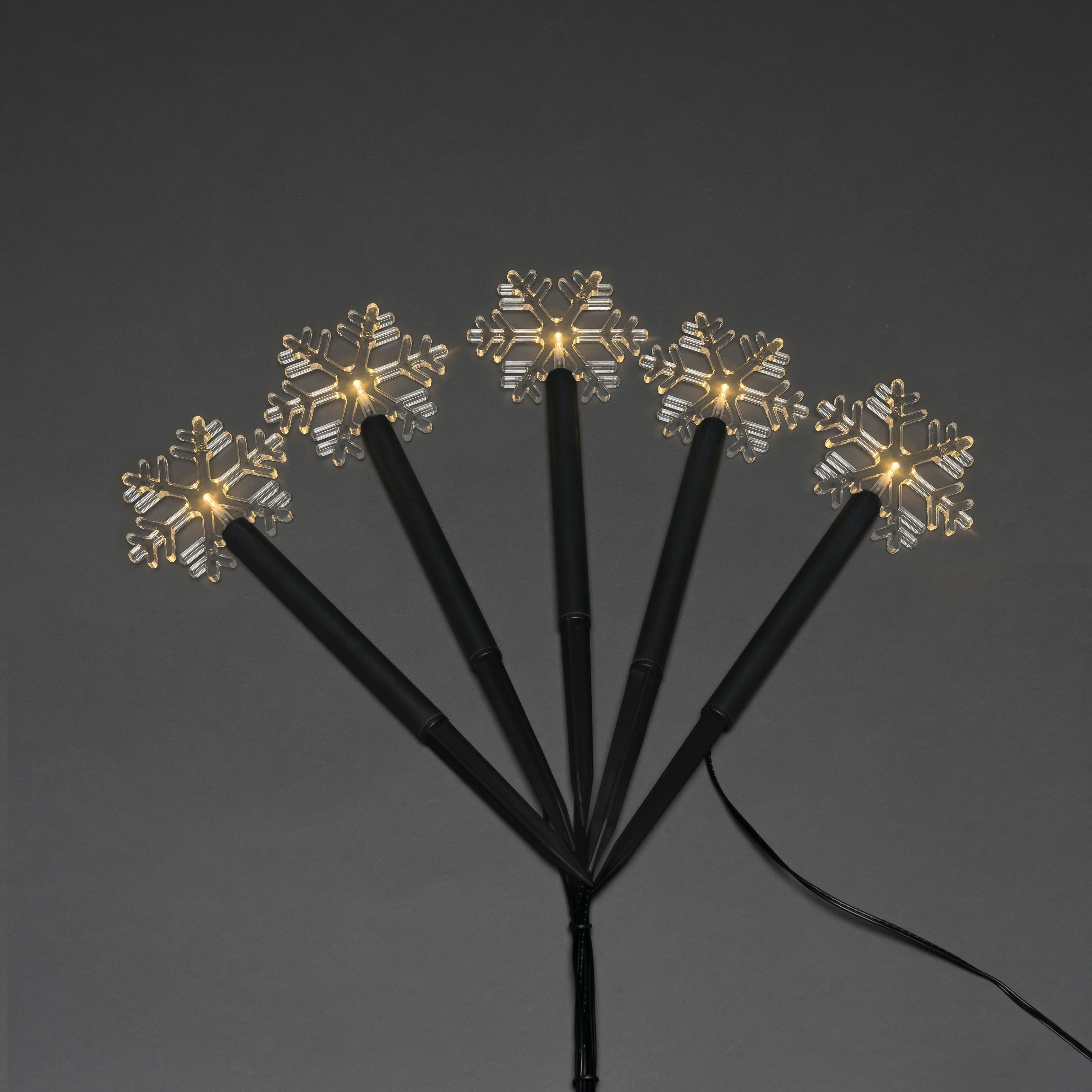 KONSTSMIDE Led-tuinlamp Kerstversiering buiten Led-priklamp met 5 sneeuwvlokken, 5 warmwitte dioden (1 stuk)