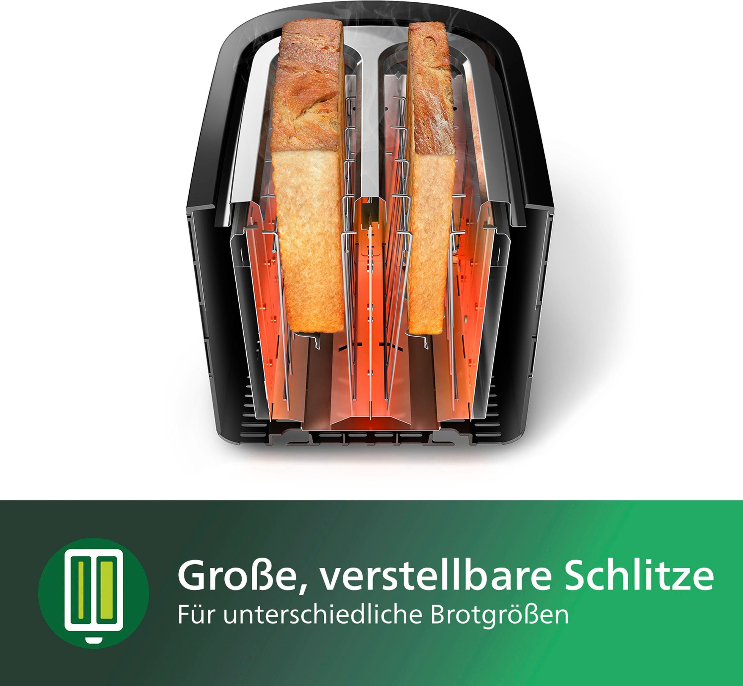 Philips Toaster HD2581/90 Daily Collection Broodjesopzet, kruimellade, 8 bruiningsniveaus, zwart