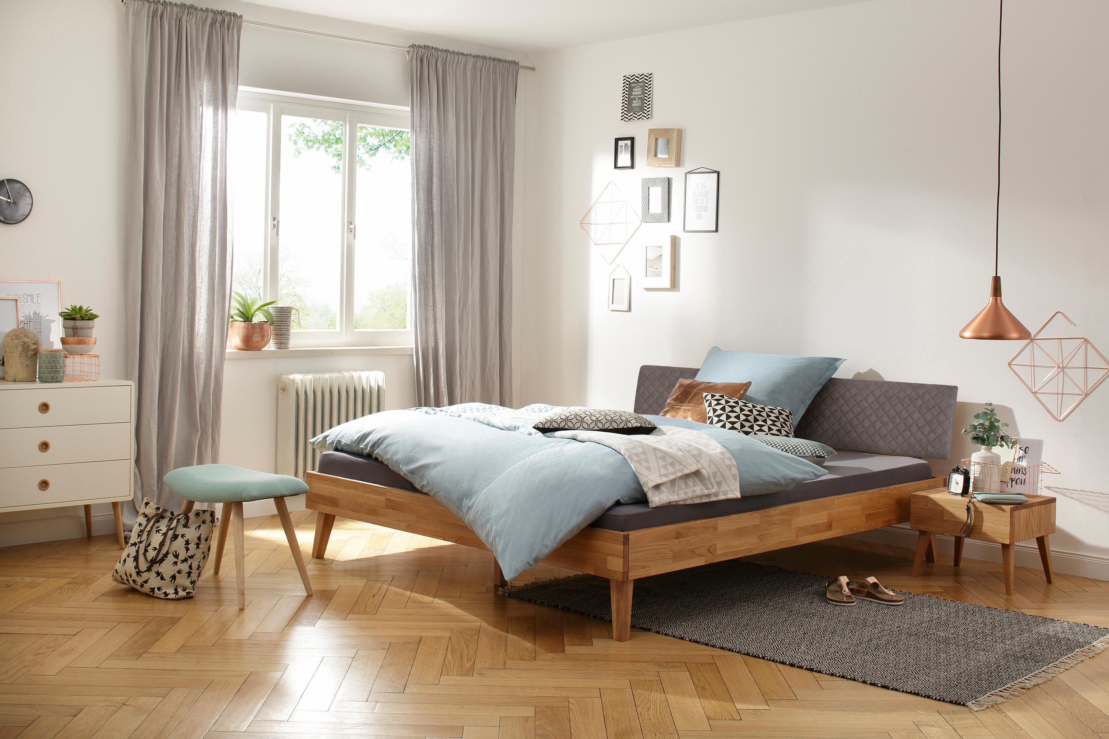 Home affaire Bed Natali van massief eiken, bekleed hoofdbord overtrokken met kunstleer