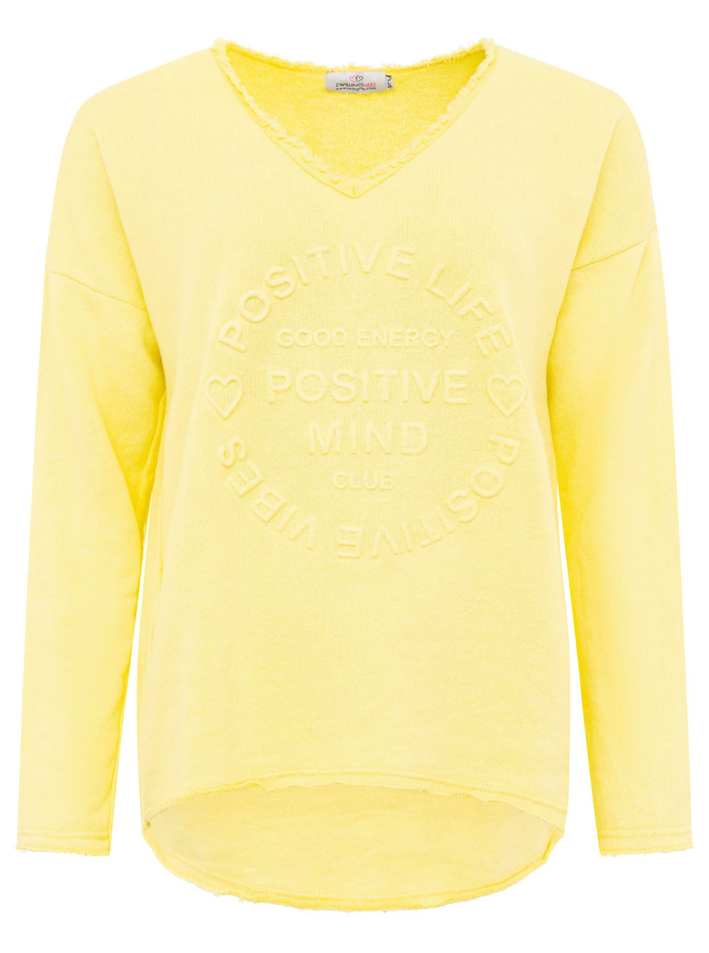 Zwillingsherz Sweatshirt "Positive Mind" met v-halslijn in used look en stempelprint