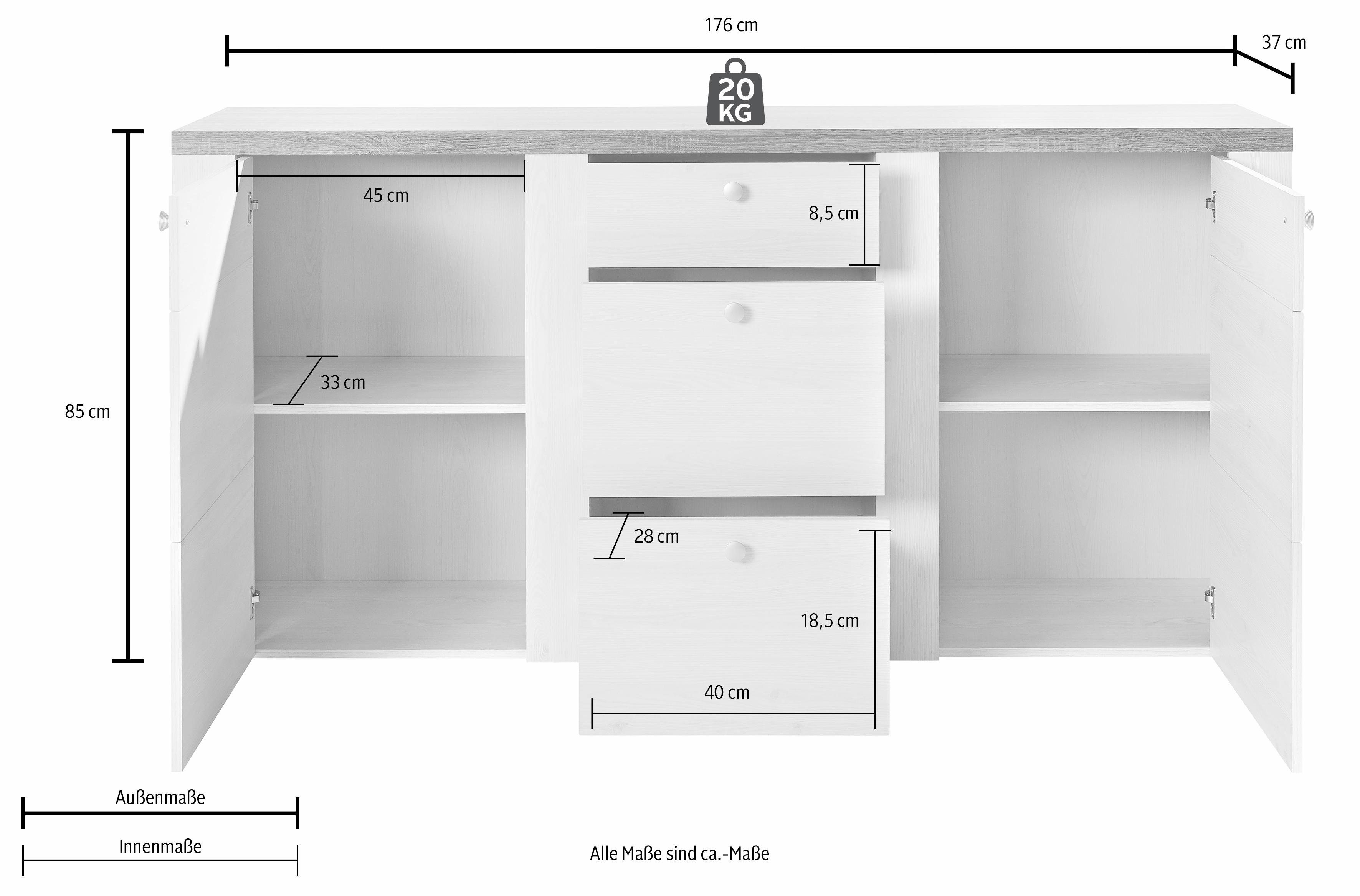 Home affaire Dressoir Larona, tijdloze commode met 2 deuren, 3 lades, deurkast, Hoogte 84 cm, veel opbergruimte, dressoir met decoratieve lijstlook