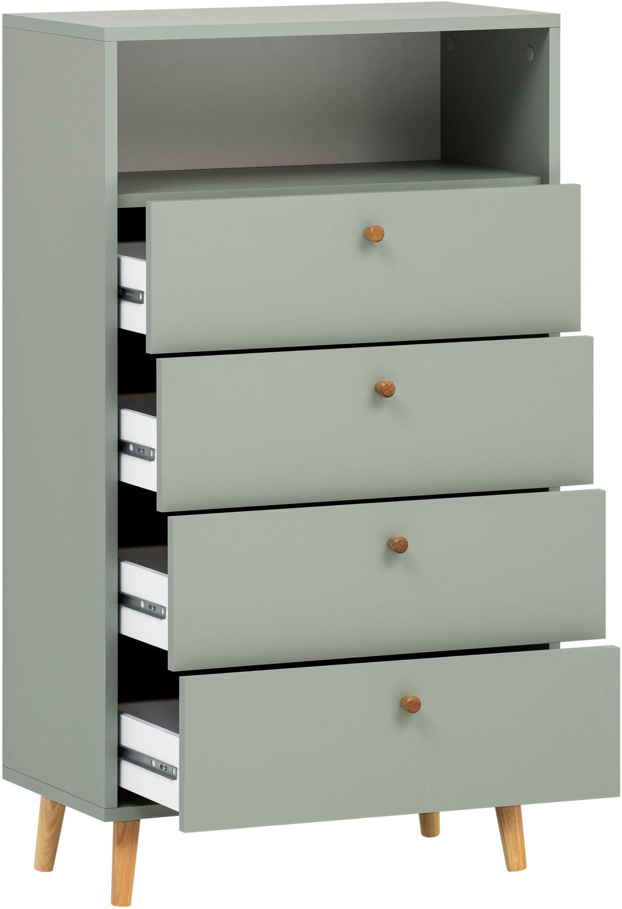 Schildmeyer Kast Bjarne, breedte 60 cm 4 lades, handgrepen en meubelpootjes van massief hout