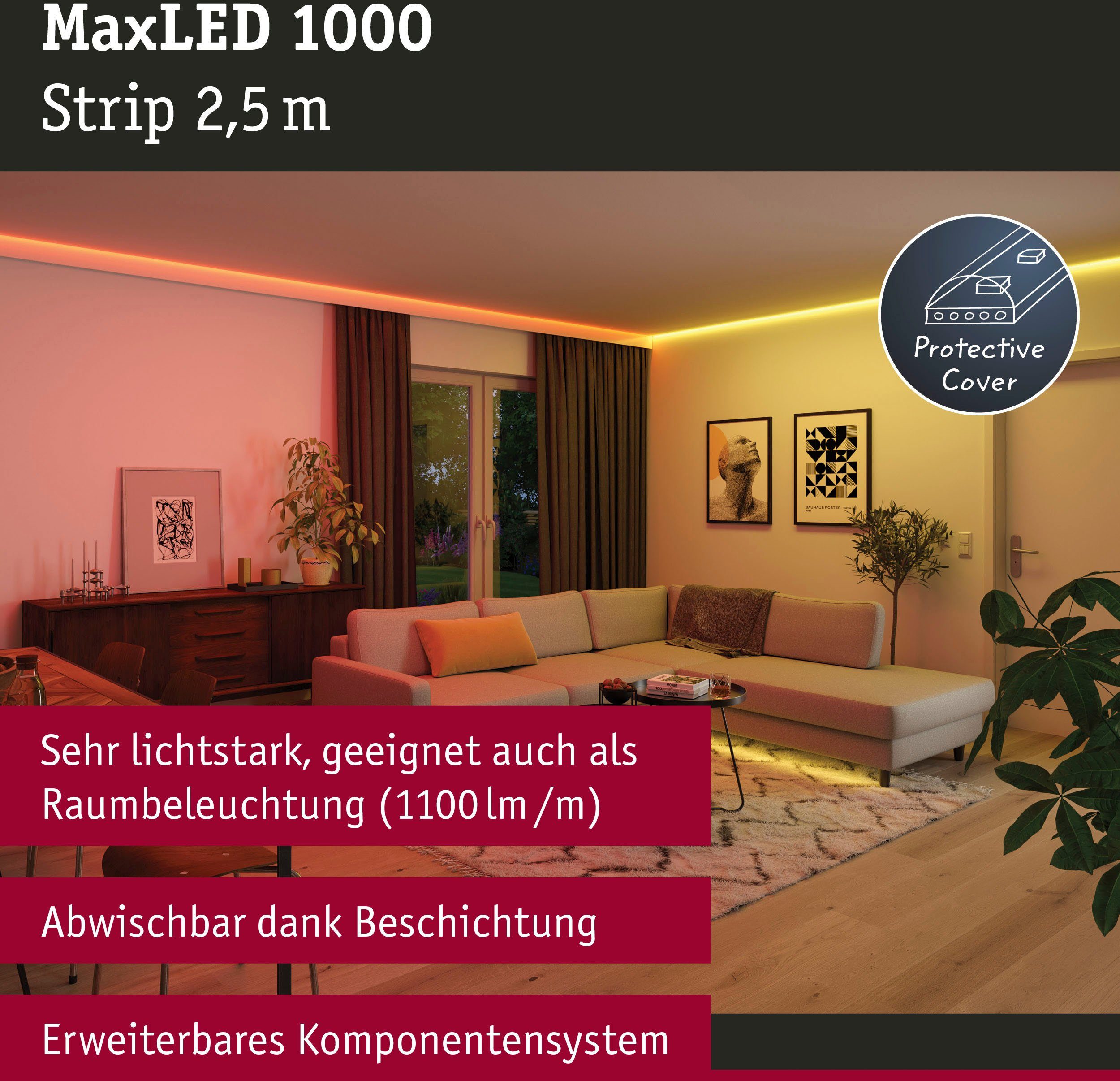 Paulmann Led-strepen MaxLED 1000 Stripe 2,5m RGBW IP44 Deksel 3000K 28W 230/24V zilverkleur