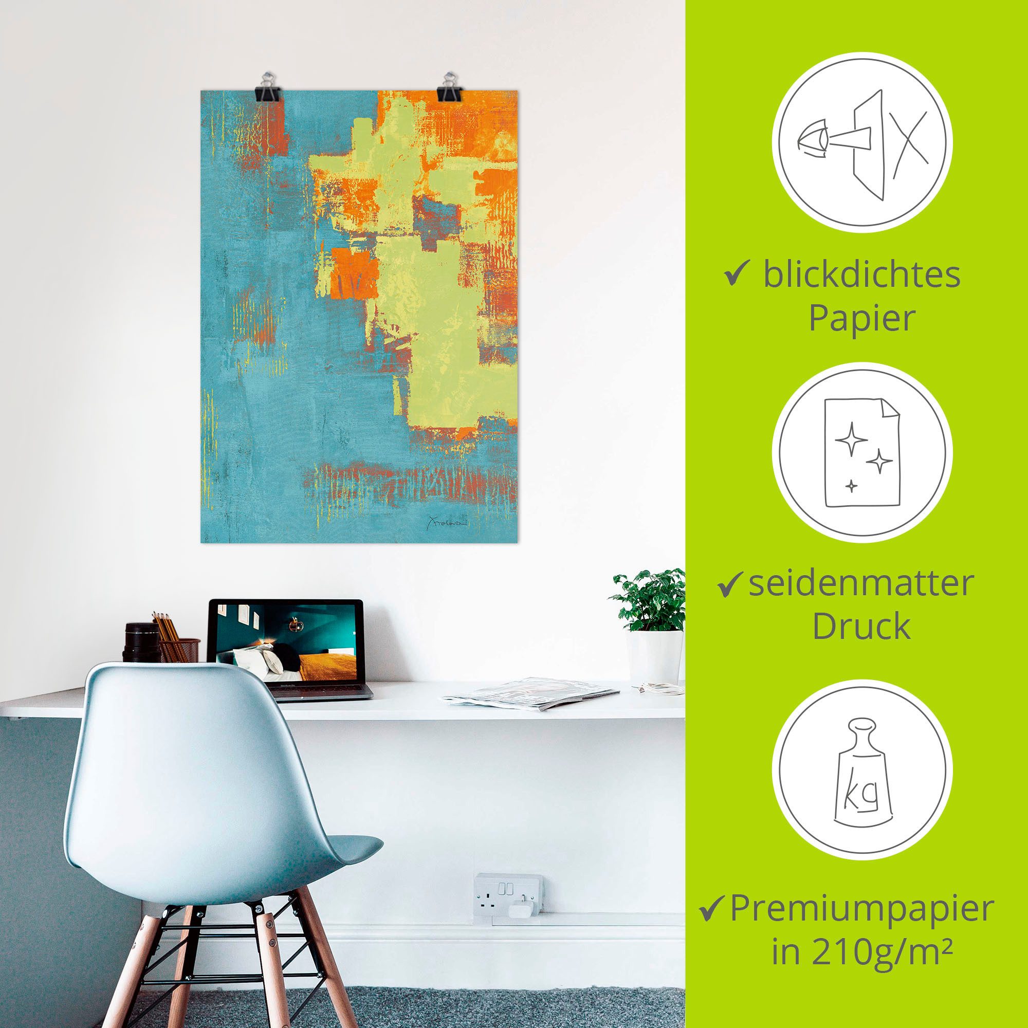 Artland Poster Sun lit Boulevard I _turquoise-groen-oranje als artprint van aluminium, artprint op linnen, muursticker of poster in verschillende maten