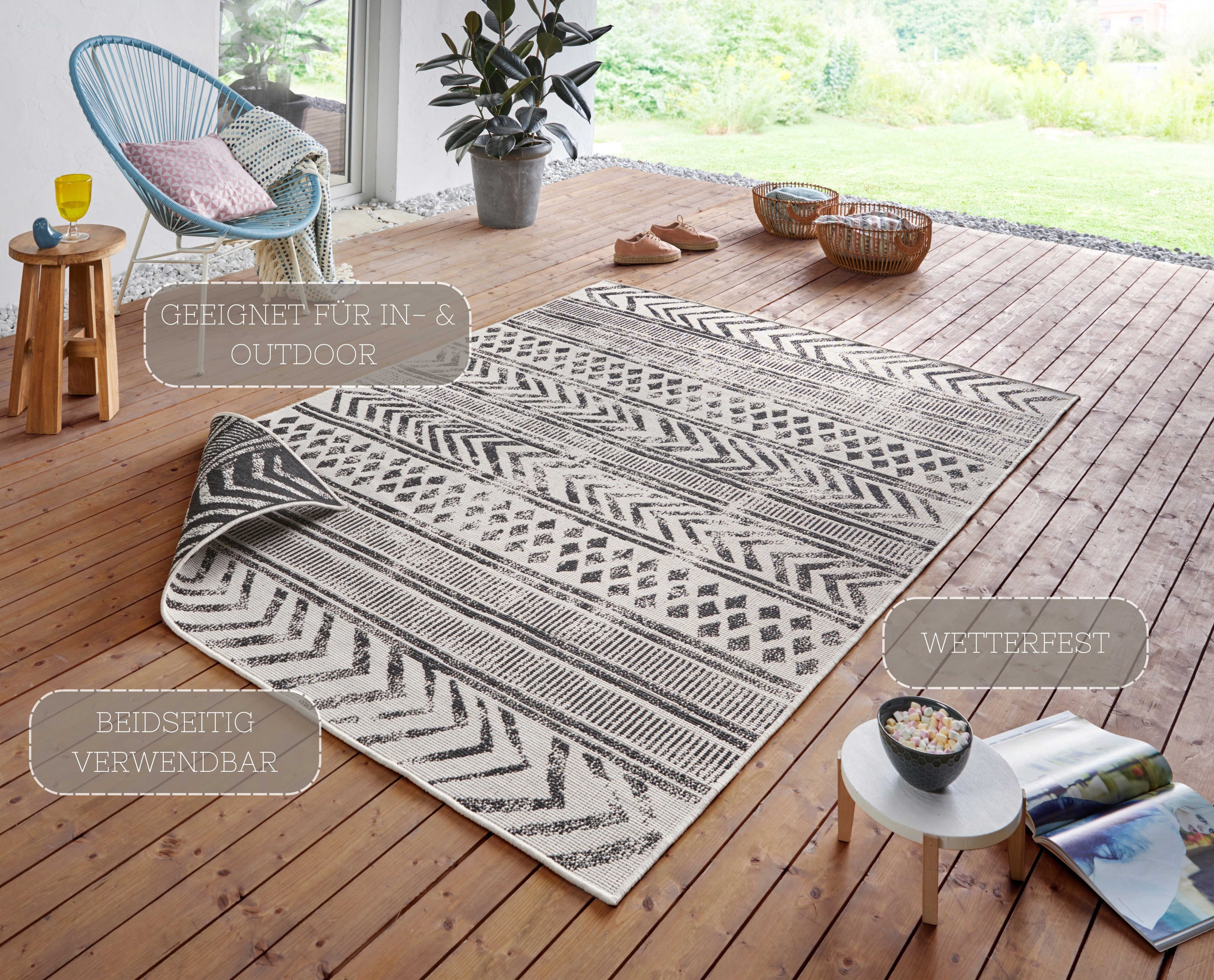 NORTHRUGS Vloerkleed BIRI tweezijdig te gebruiken kleed Binnen- en buitengebruik, weerbestendig, balkon, loper, woonkamer, waterbestendig, boho