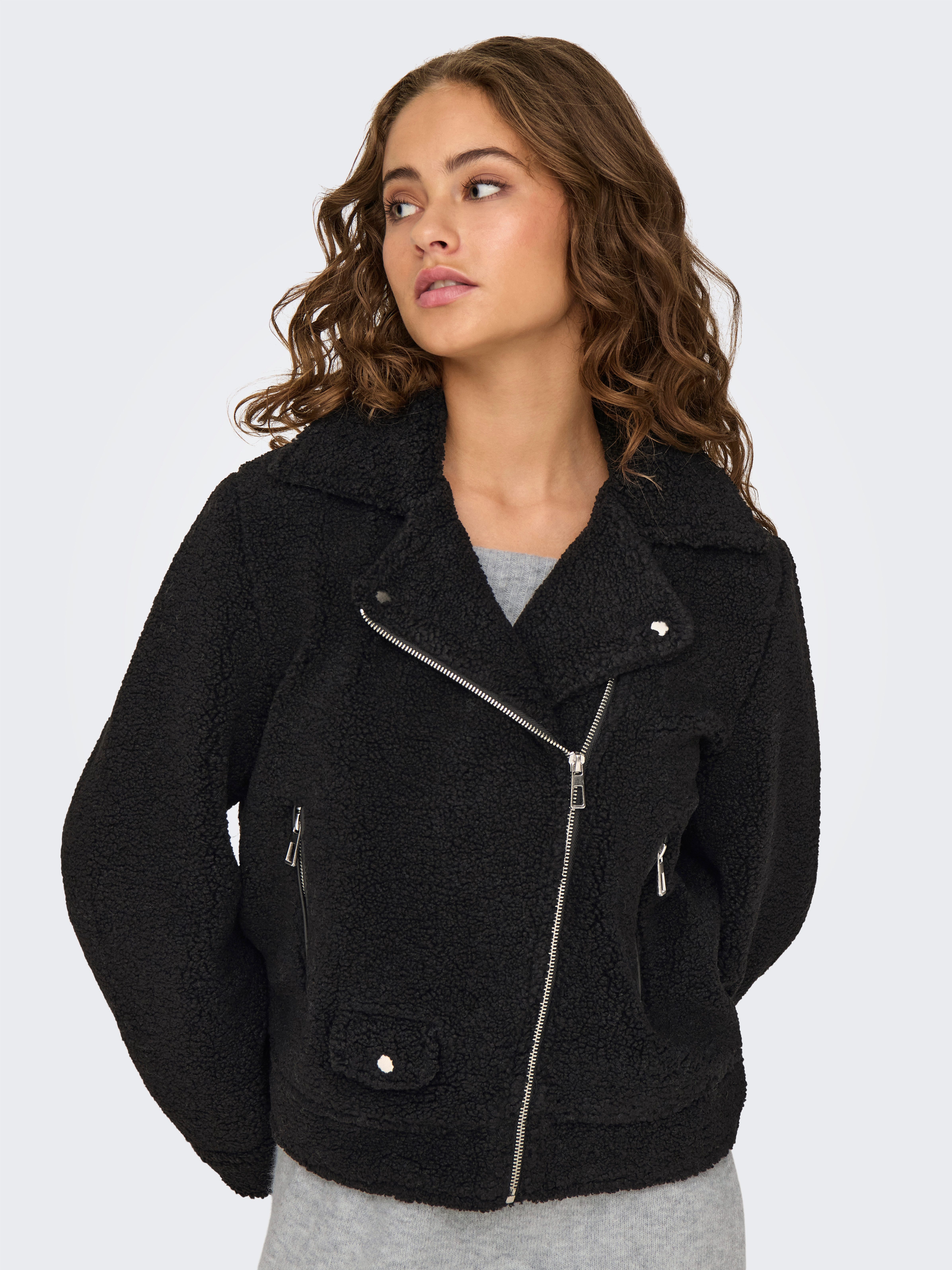 Only Bikerjack ONLRIO TEDDY BIKER JACKET CC OTW in bikerstijl van knuffelzachte teddypluche