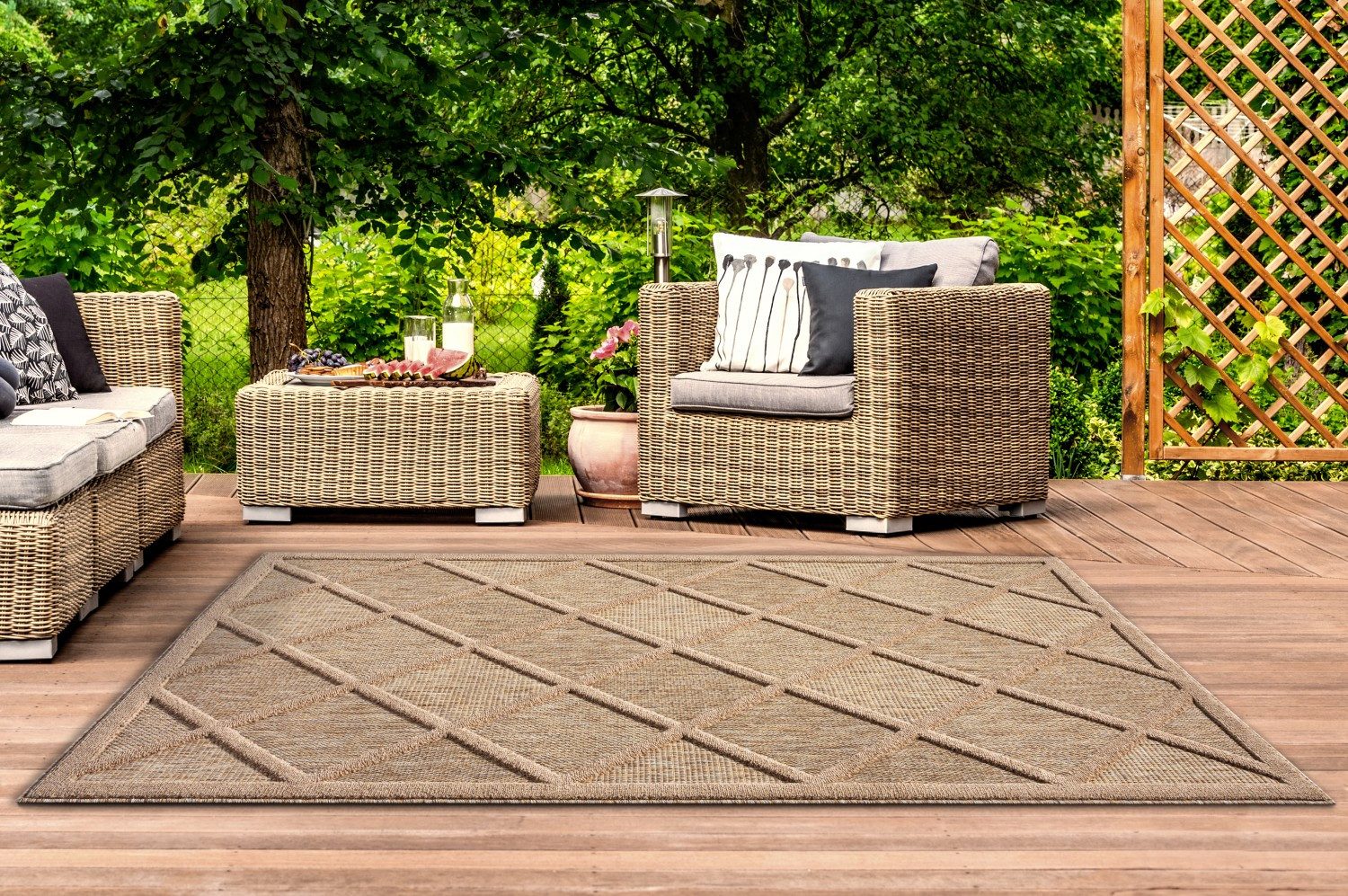 Myflair Möbel & Accessoires Vloerkleed Amara voorraadopruiming Uni-kleuren, hoog-laag effect, geschikt voor buiten, balkon, terras