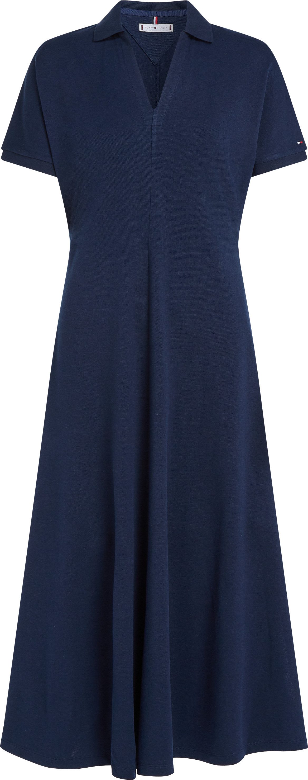 Tommy Hilfiger Polojurk LYOCELL OPEN-NK MIDI DRESS in midi-lengte, met aangehechte mouwen