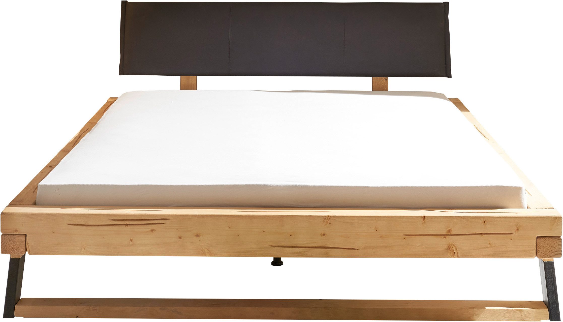 Schlafkontor Bedframe Lobia massief houten bed, gestoffeerde hoofdeinde 180x200 cm, tweepersoonsbed in natuurlijk vurenhout