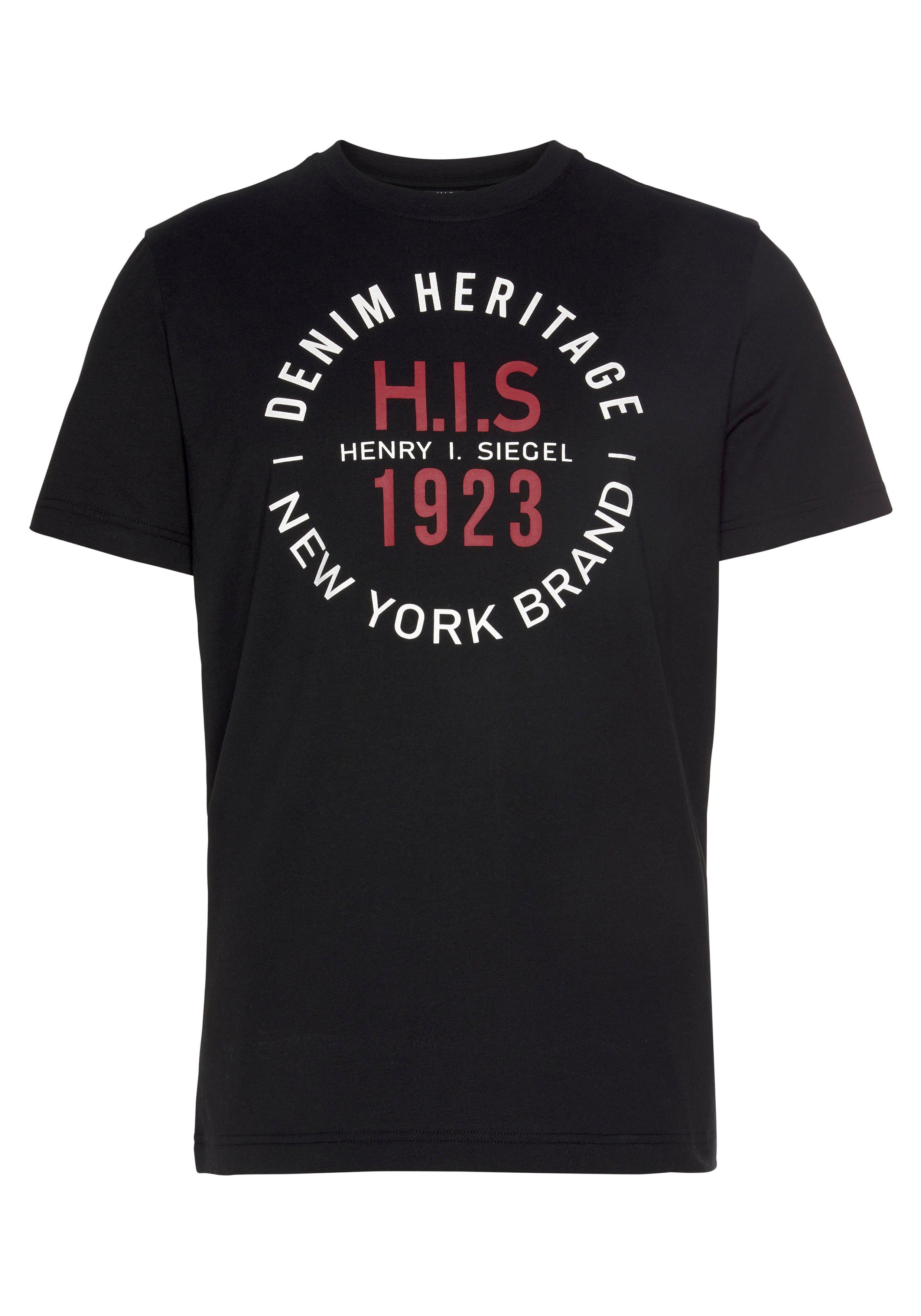 H.I.S Shirt met ronde hals Korte mouwen, smalle pasvorm, met print, ronde hals, van katoen