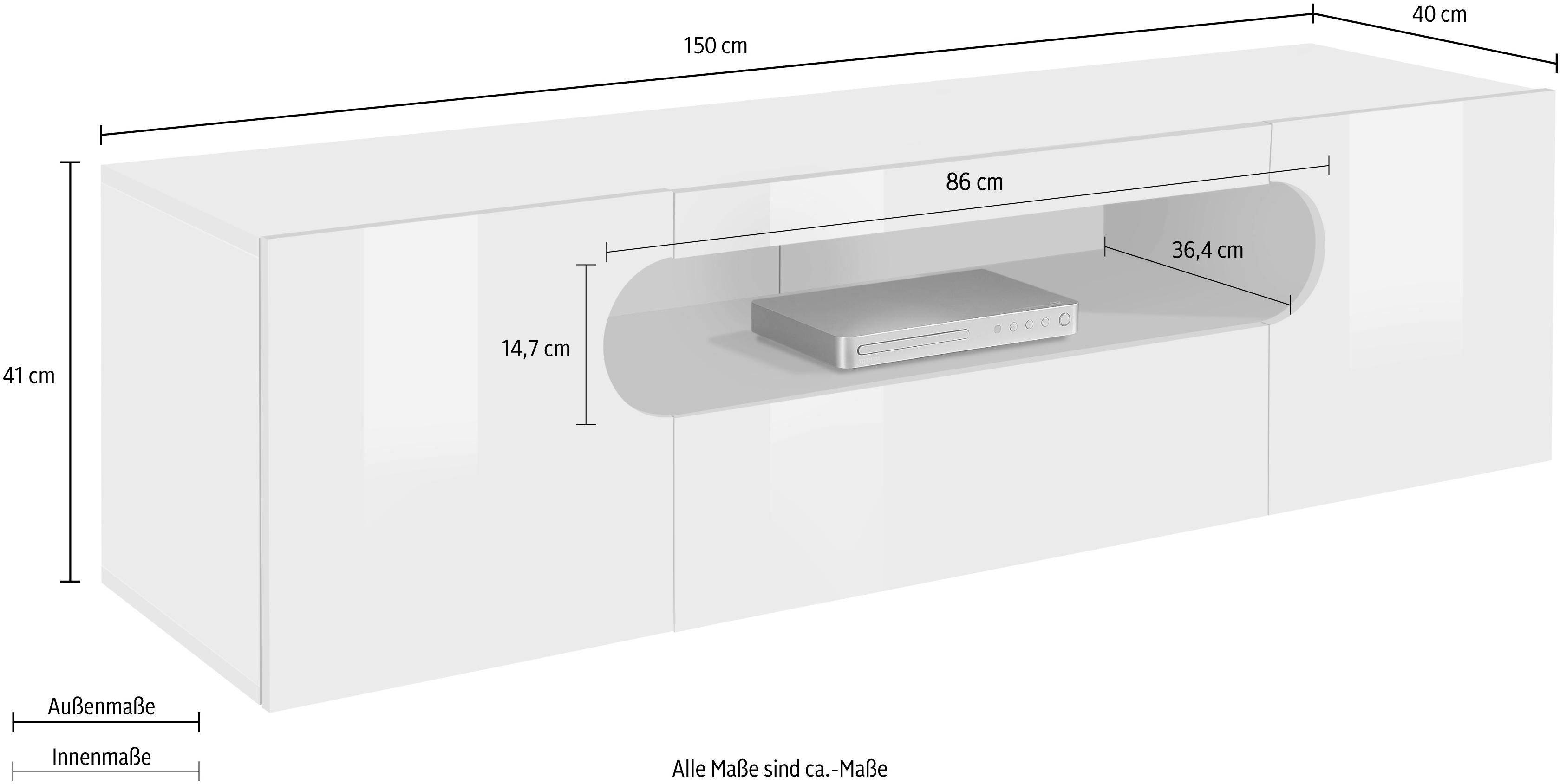 INOSIGN Tv-meubel Real, lowboard, TV-meubel, TV-meubels, breedte 150 compleet hoogglans gelakt
