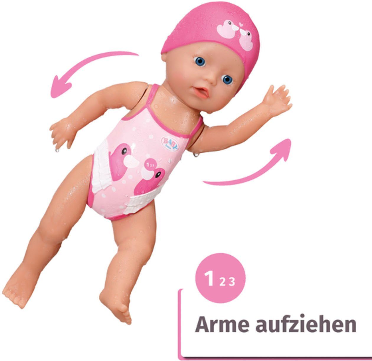 Baby Born Babypop My First Swim Girl, 30 cm zwemt met borstcrawl en vlinderslag