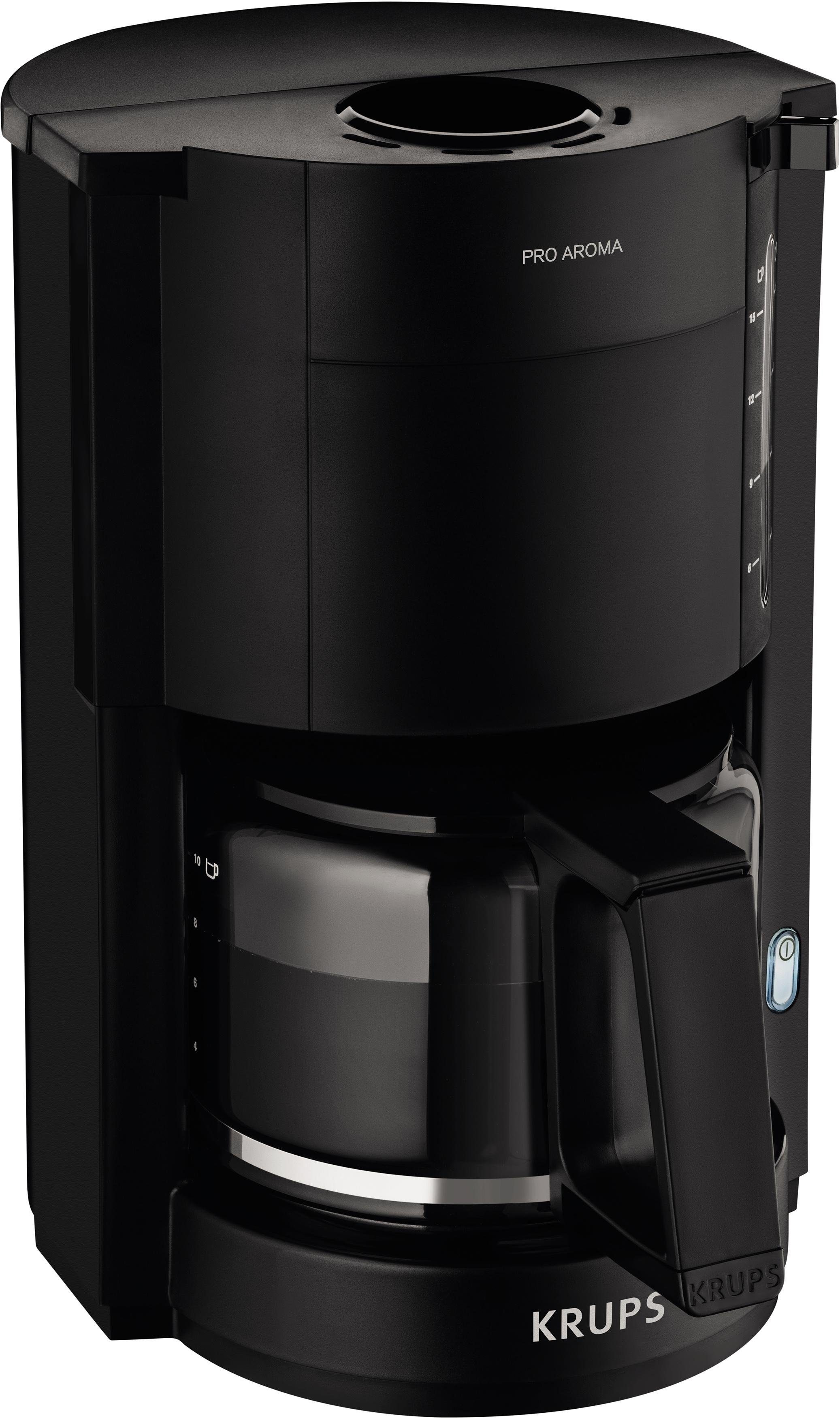 Krups Filterkoffieapparaat F30908 Pro Aroma, met glazen kan, 1,25l capaciteit, 10-15 kopjes, 1050w, zwart