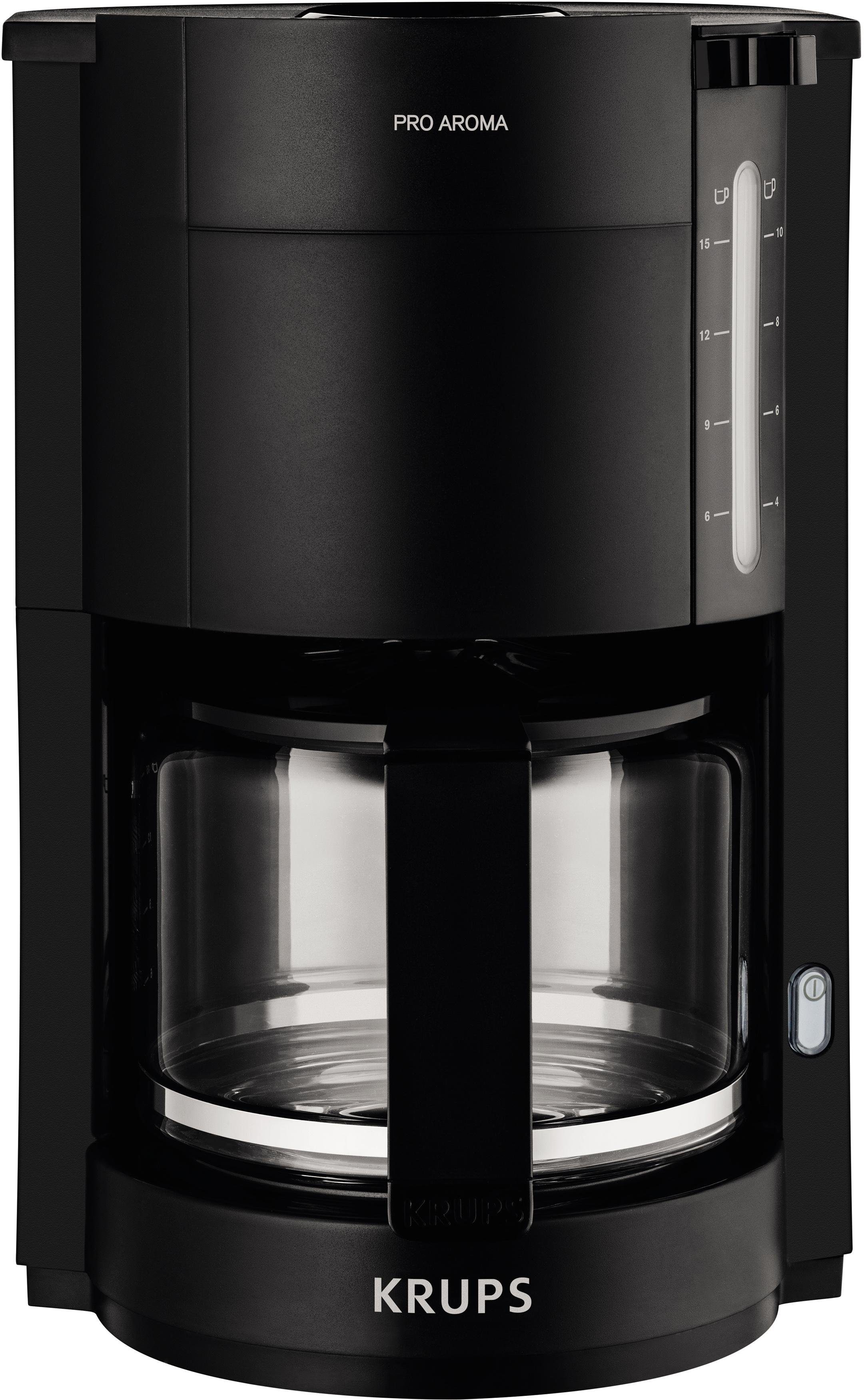 Krups Filterkoffieapparaat F30908 Pro Aroma, met glazen kan, 1,25l capaciteit, 10-15 kopjes, 1050w, zwart