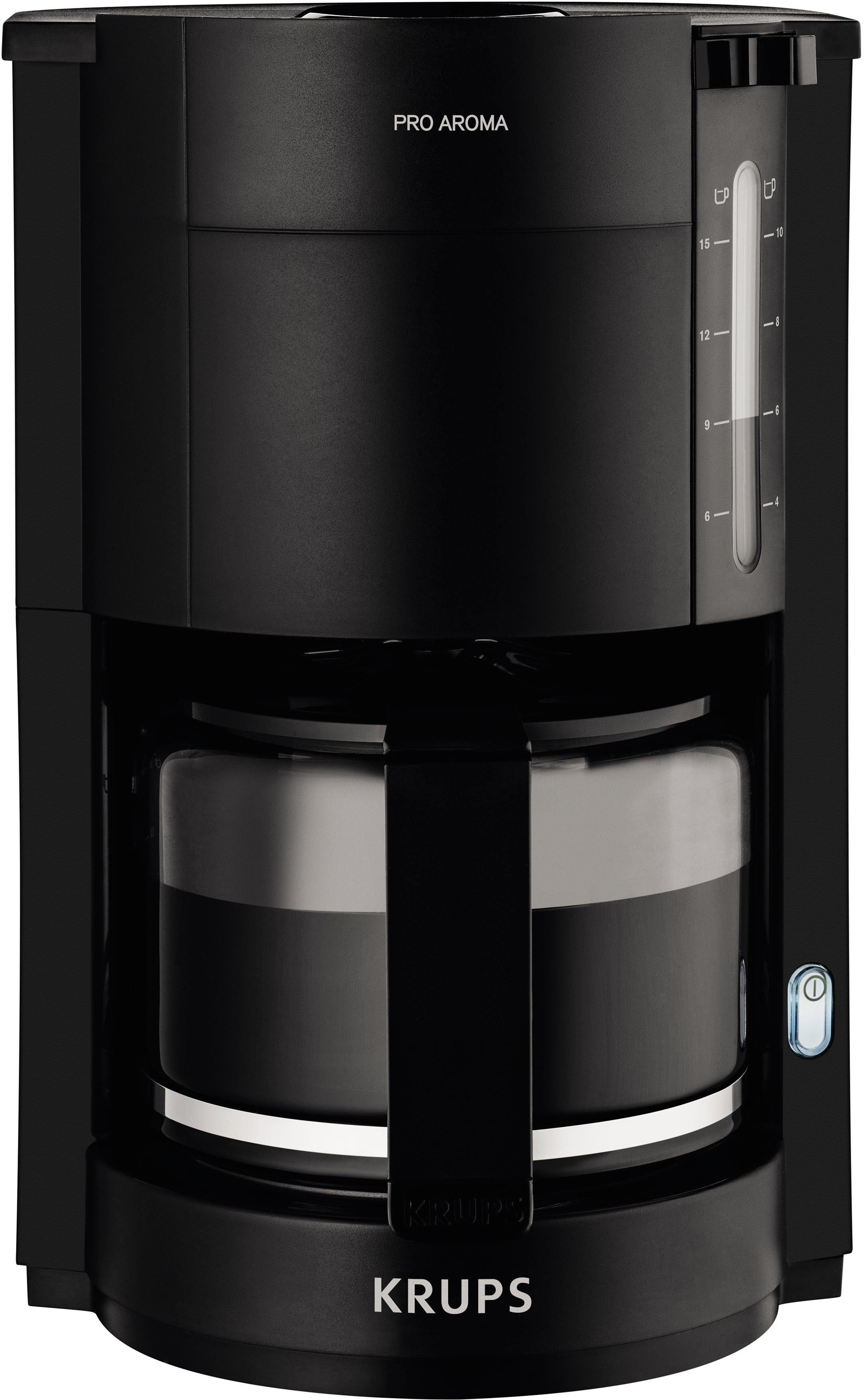 Krups Filterkoffieapparaat F30908 Pro Aroma, met glazen kan, 1,25l capaciteit, 10-15 kopjes, 1050w, zwart