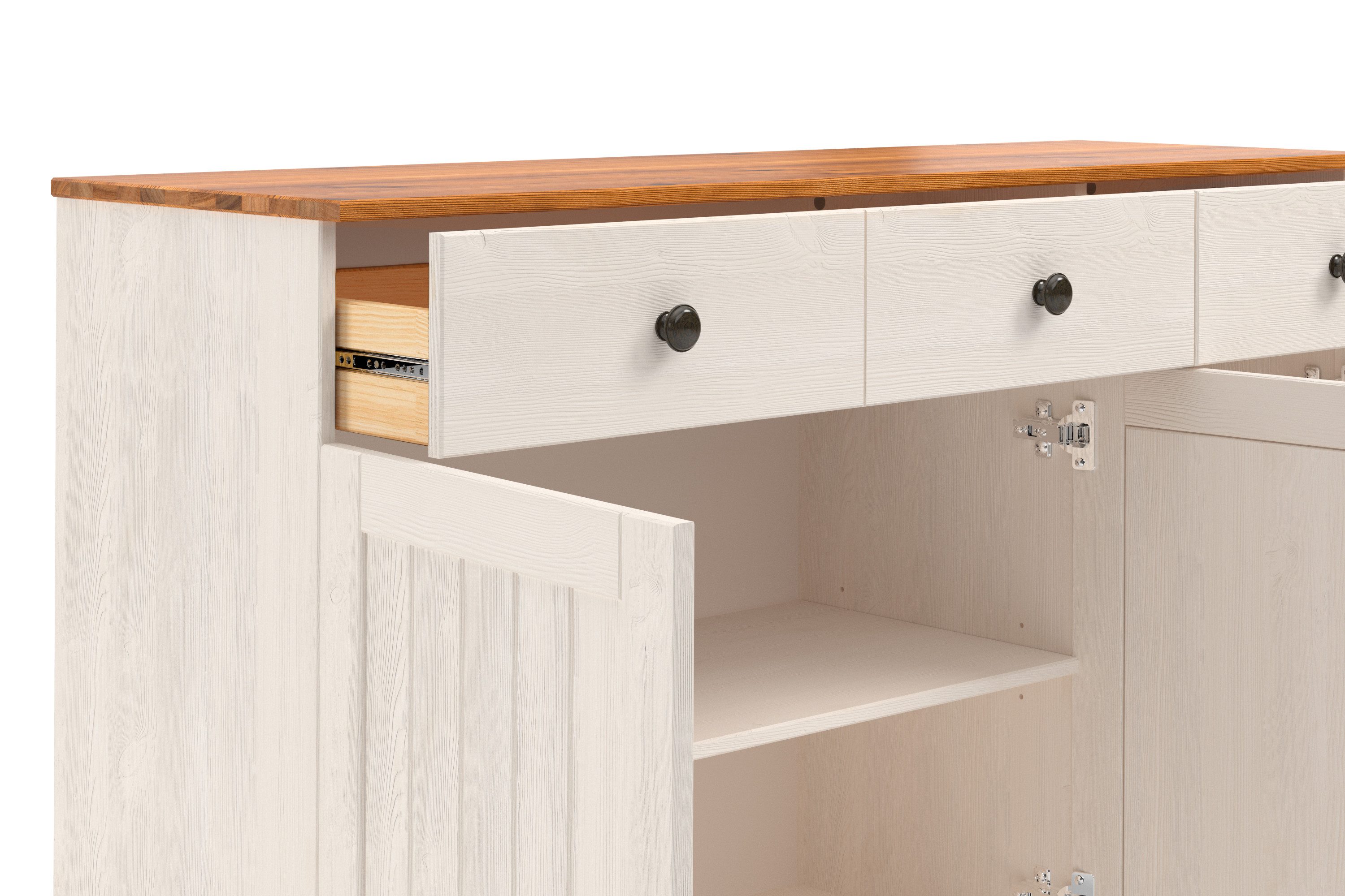 Home affaire Sidetable Alby2 Met 3 deuren, 3 lades en metalen grepen, breedte 125 cm