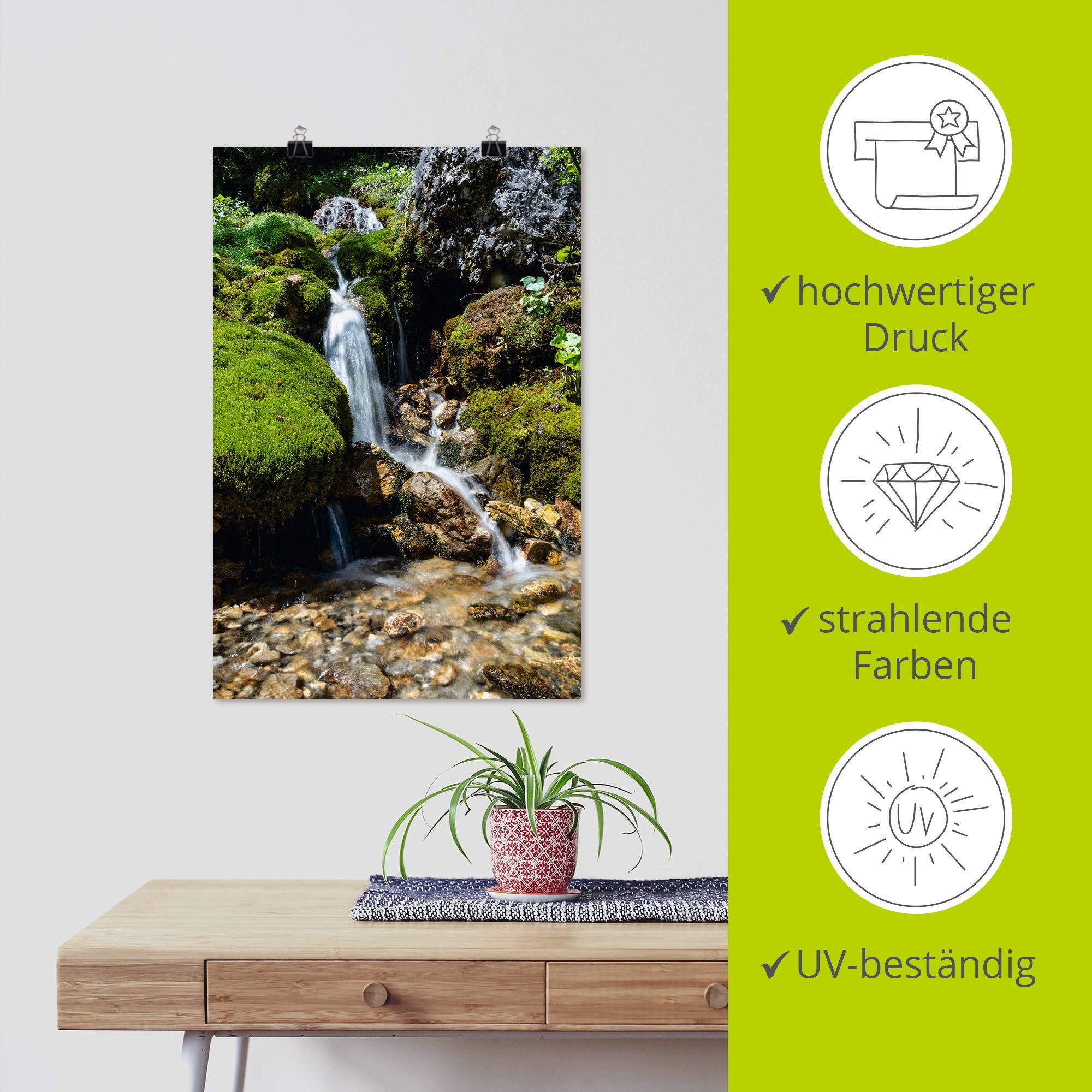 Artland Artprint Kleine waterval in de bergen als artprint op linnen, poster, muursticker in verschillende maten