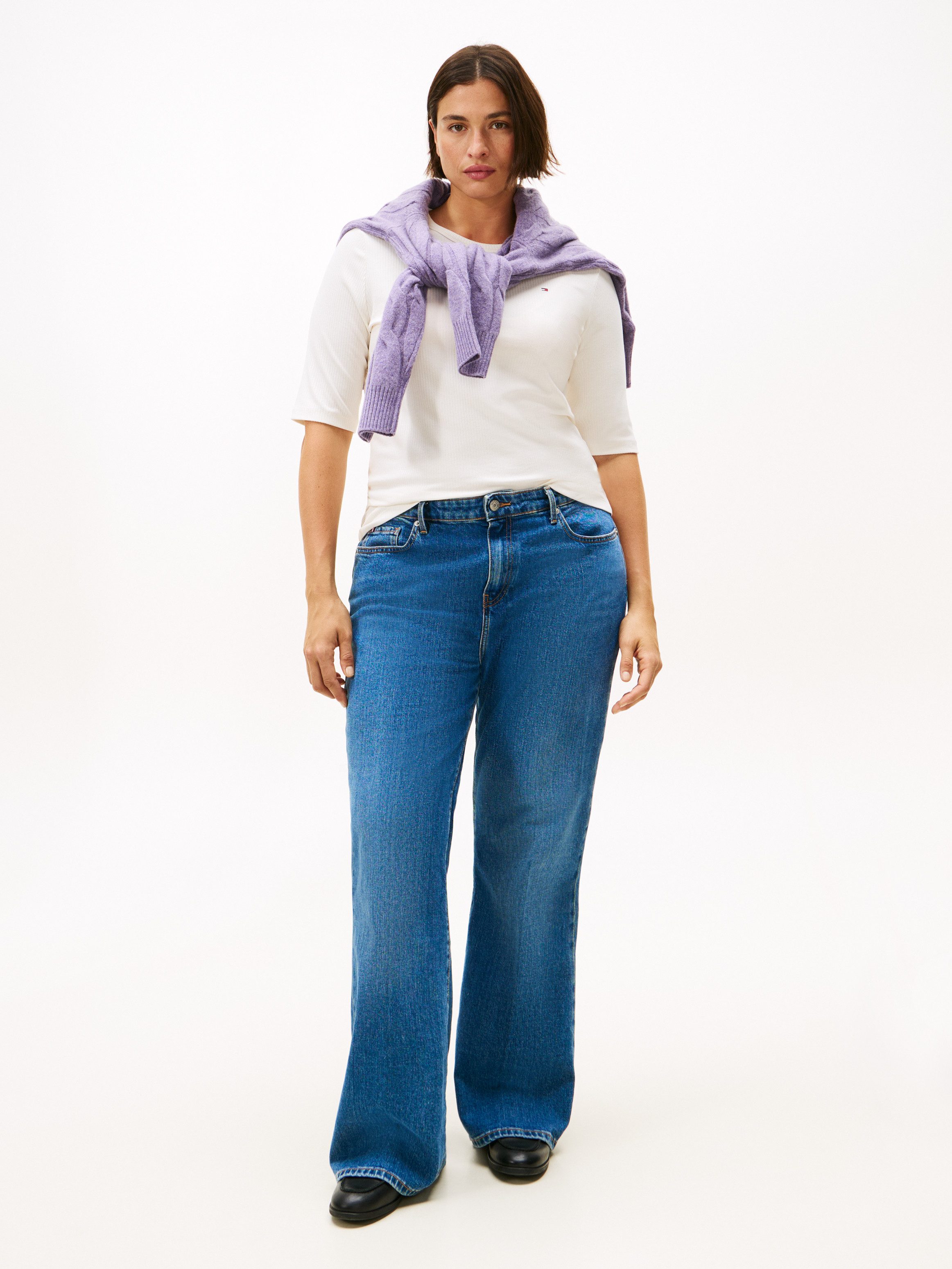 Tommy Hilfiger Curve Shirt met korte mouwen CRV SLIM 5X2 RIB C-NK 1/2 SLV
