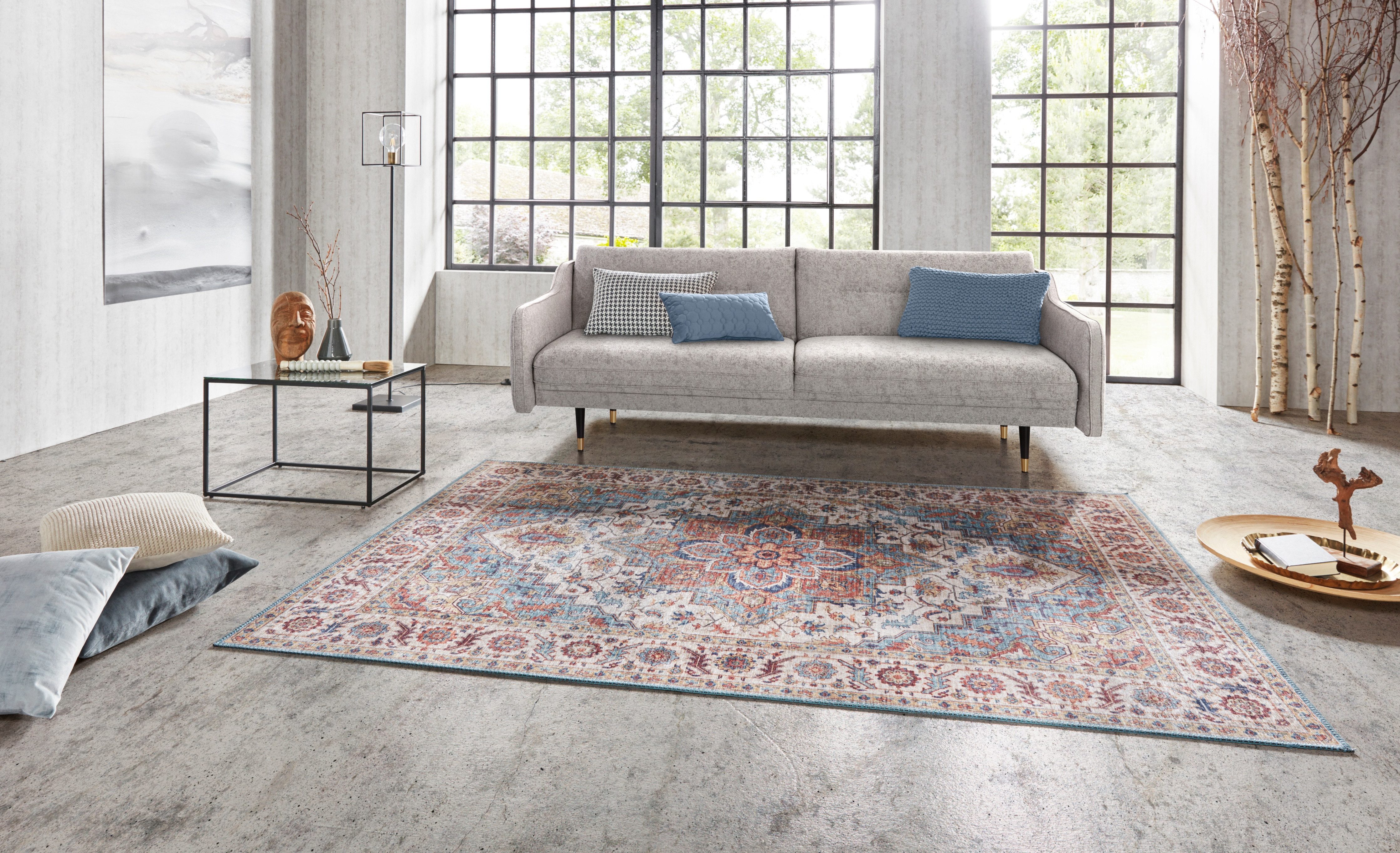 NOURISTAN Vloerkleed Anthea Oosters, loper, vintage, woonkamer, slaapkamer, eetkamer moderne vloerkleden maat 120 cm x 160 cm x 5 mm blauw