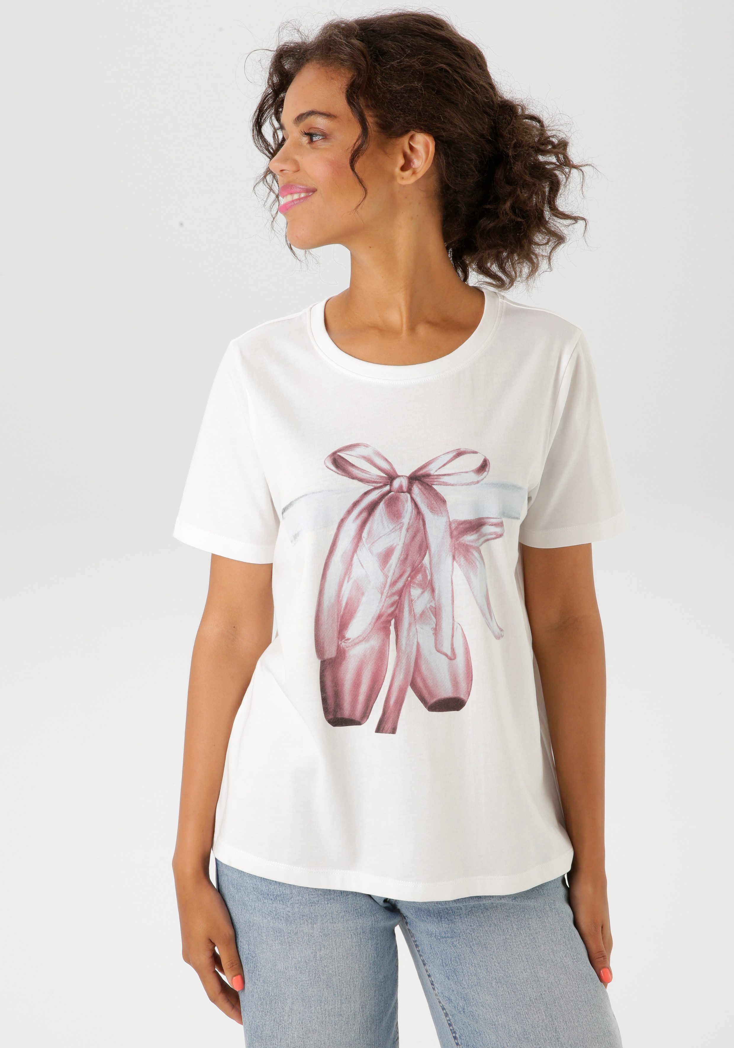 Aniston CASUAL T-shirt met ballet schoenen versierde voorzijde print nieuwe kollectie