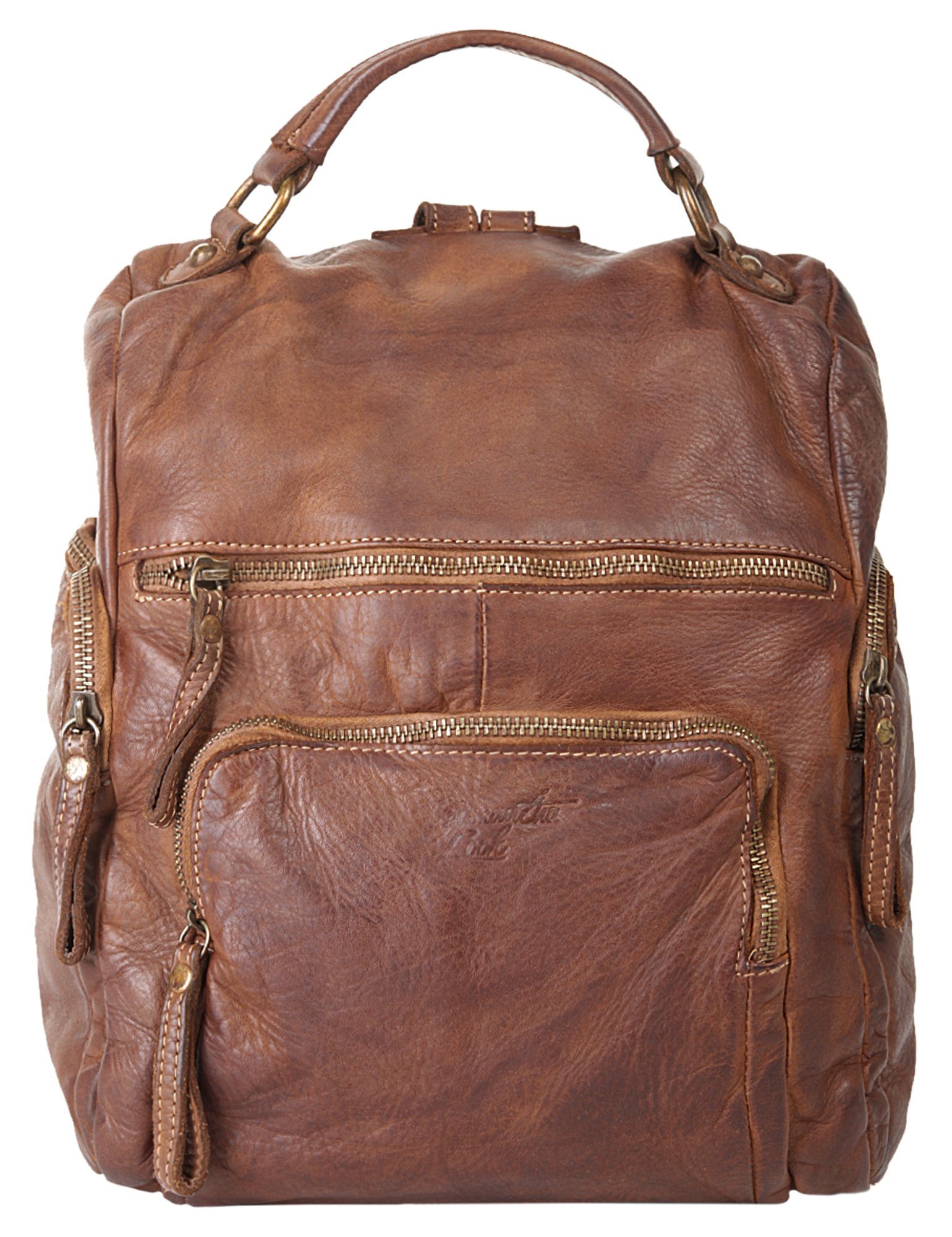 Samantha Look Rugzak echt leer, made in italy dames rugzakken maat onesize bruin
