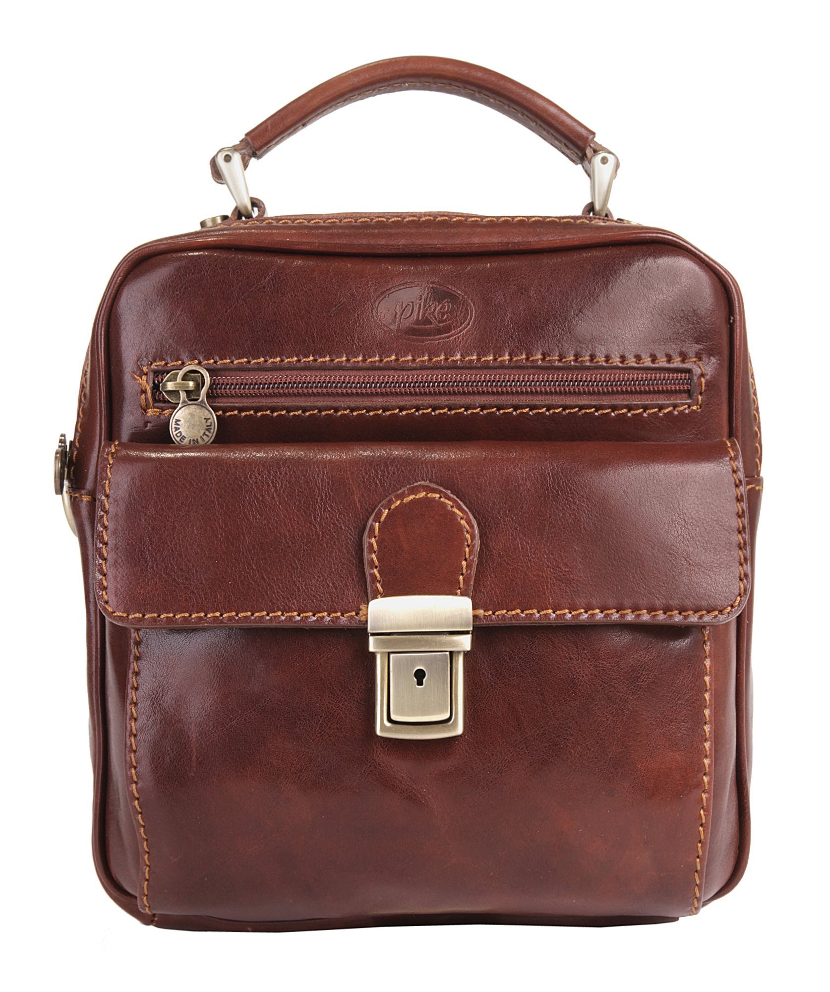 Piké Schoudertas echt leer, made in italy heren schoudertassen maat onesize (25 x 24.5 x 12 cm - 7 l) bruin