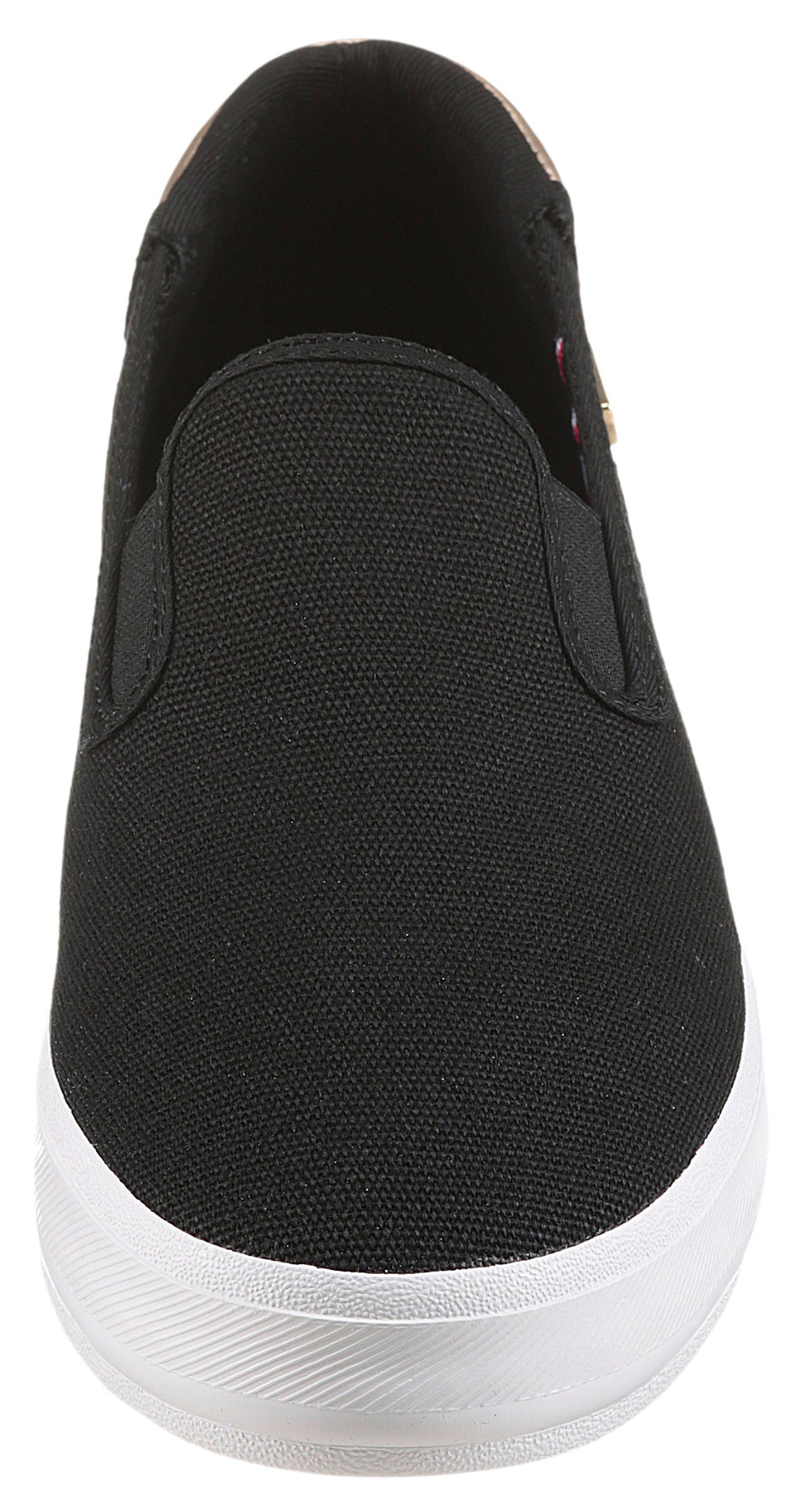 Tommy Hilfiger Slip-on sneakers VULC CANVAS SLIP-ON SNEAKER , plateau, vrijetijdsschoen, halfschoen met contrastafwerking, smalle vorm
