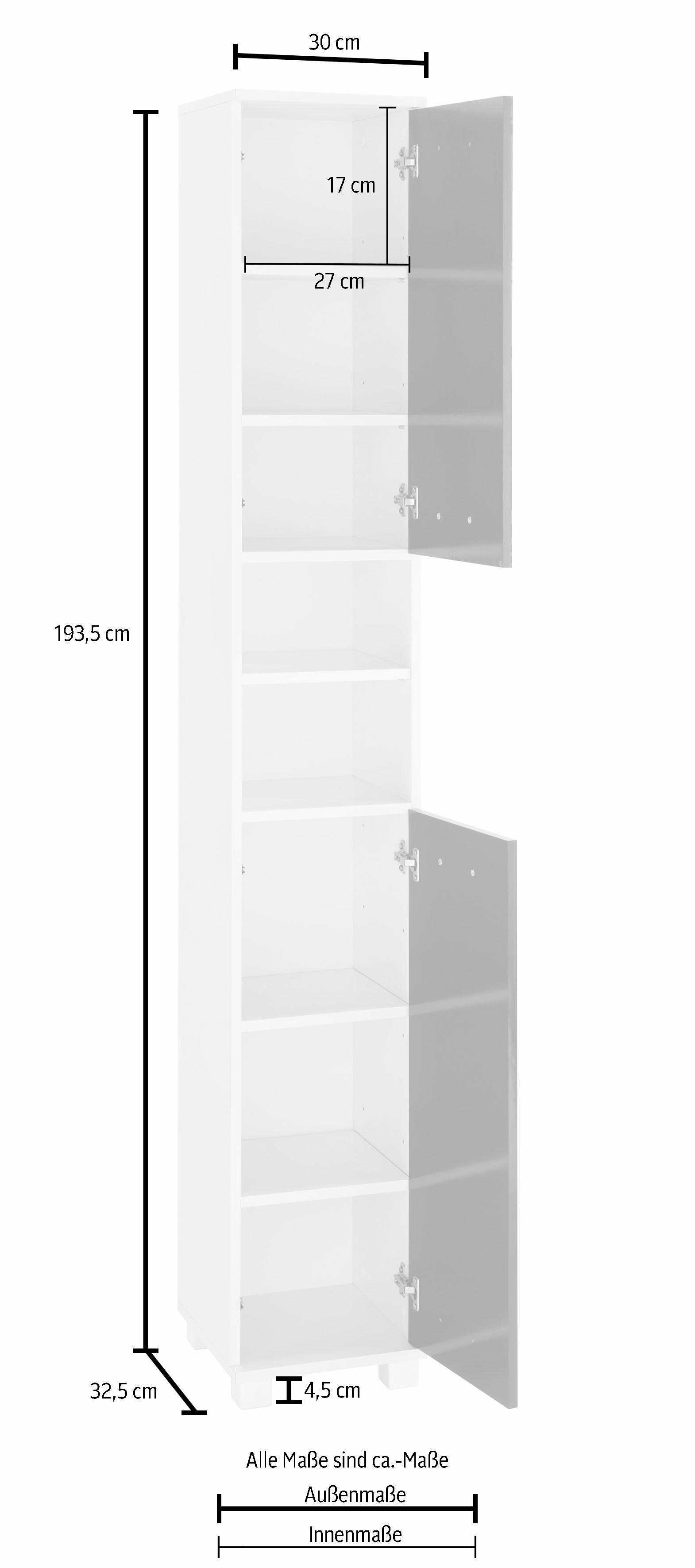 Schildmeyer Hoge kast Colli in verschillende kleuren Hoogte 193,7 cm, badkamerkast met metalen handgrepen, legplanken