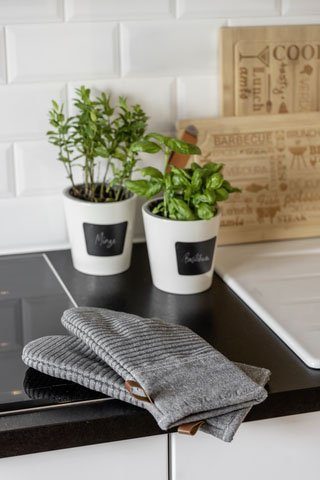 WENKO Ovenwanten Model Ada Stripes met katoenen binnenkant, 1 paar, grijs (set, 2-delig)
