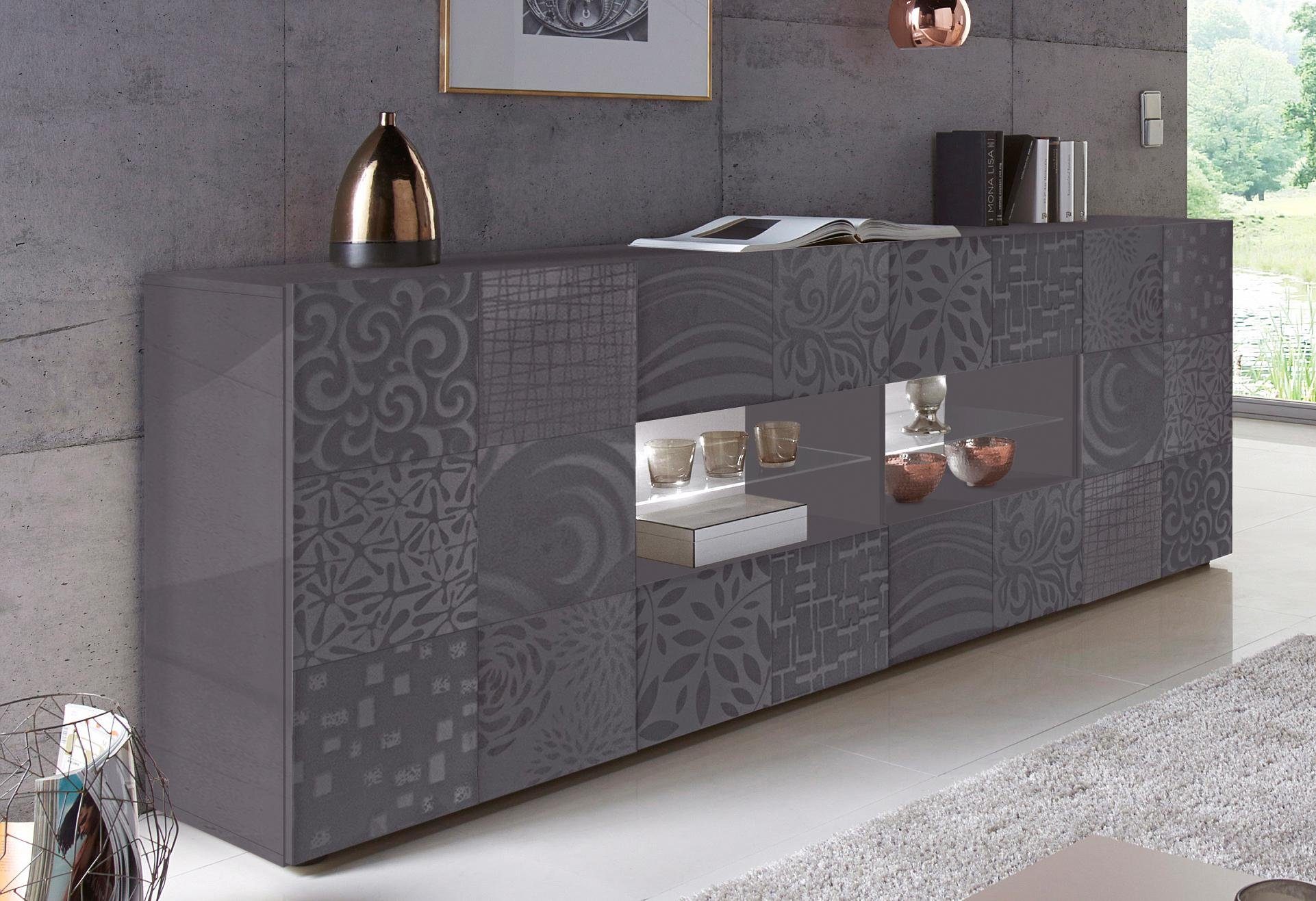 INOSIGN Dressoir Miro Breedte 241 cm met decoratieve zeefdruk dressoirs grijs