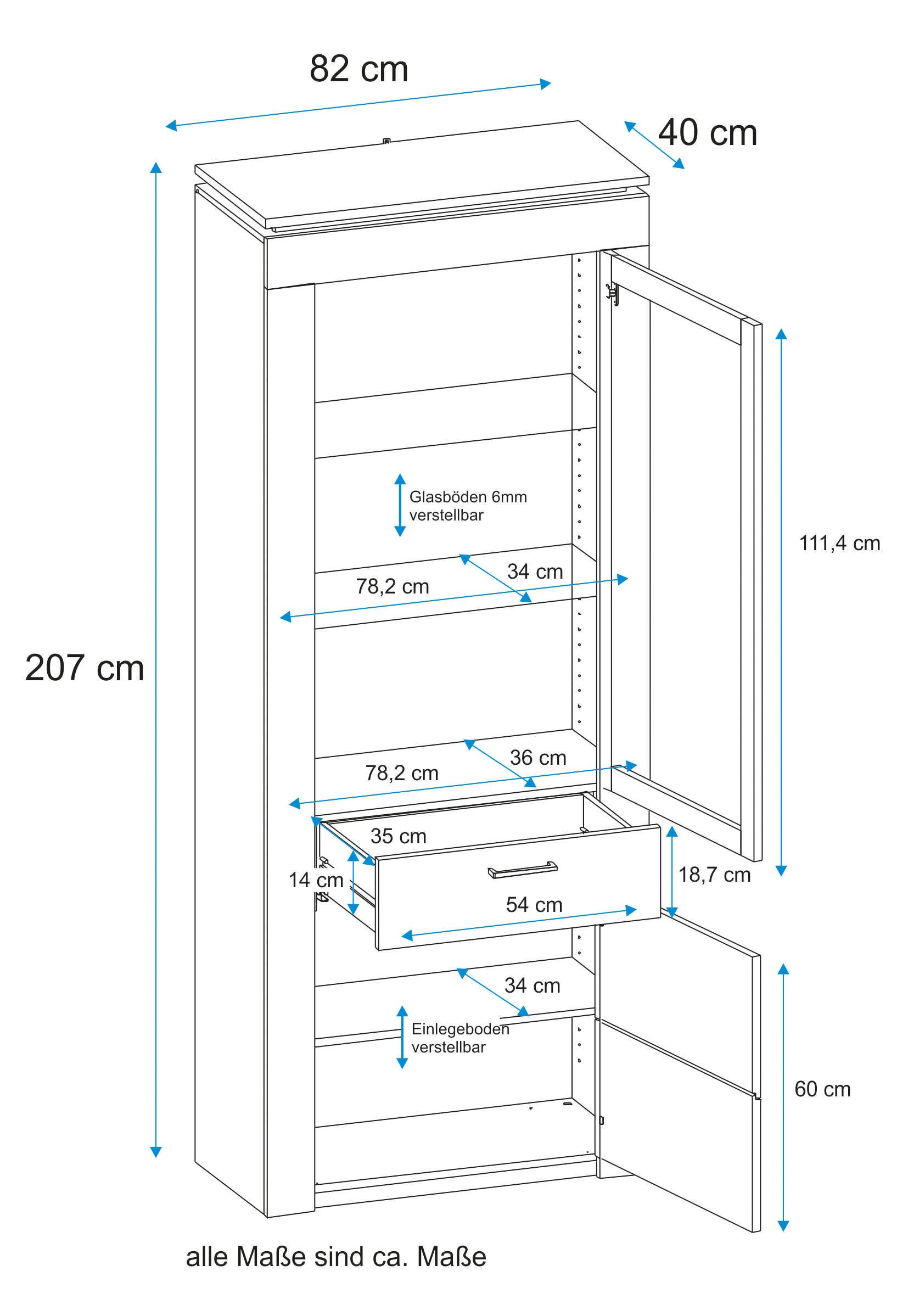 VOGL Möbelfabrik Vitrinekast Hoogte 209 cm