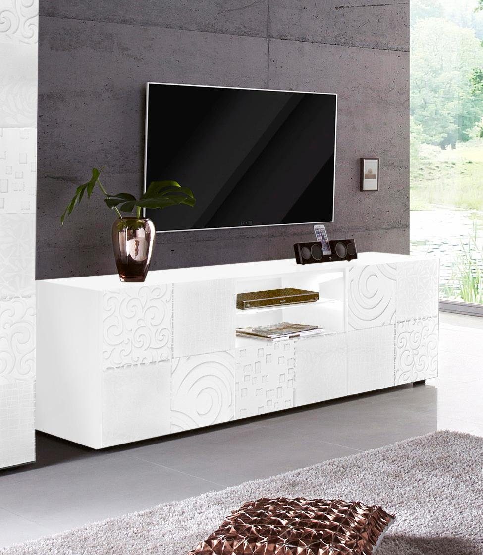 inosign tv-meubel miro breedte 181 cm met decoratieve zeefdruk wit