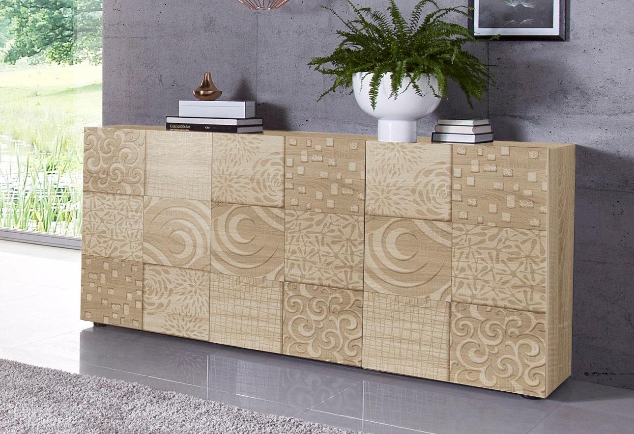 INOSIGN Dressoir Miro Breedte 181 cm met decoratieve zeefdruk dressoirs beige