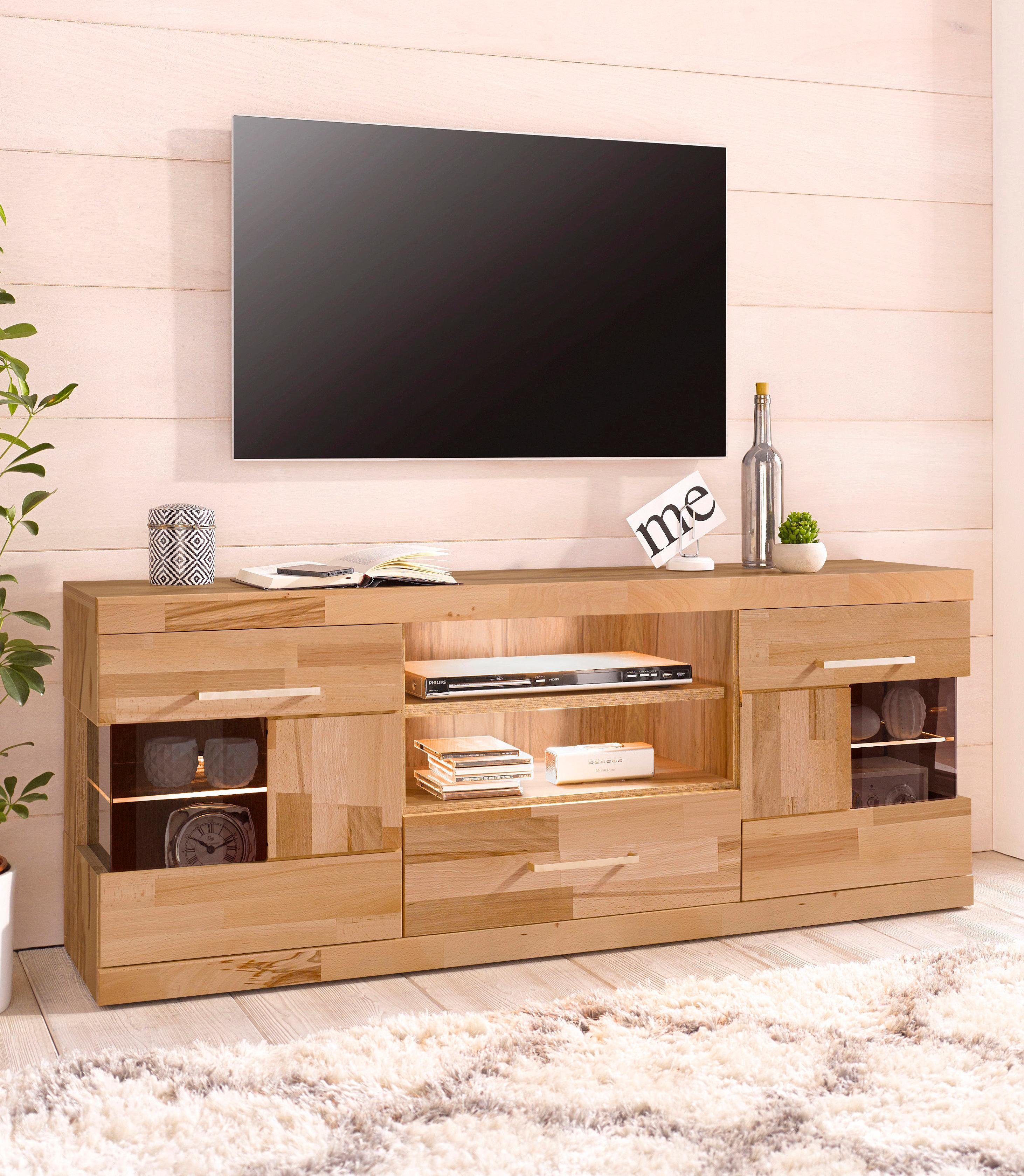 Home affaire Tv-meubel Ribe Breedte 140 cm met 1 lade en 2 deuren met glasinzet lowboards maat 140x35x55 cm beige
