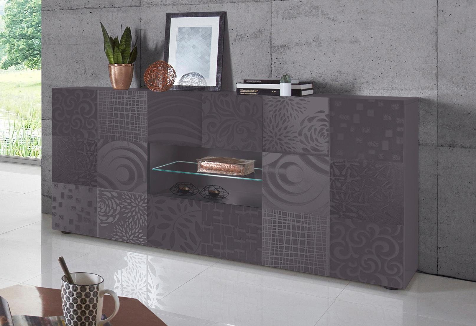 INOSIGN Dressoir Miro Breedte 181 cm met decoratieve zeefdruk dressoirs grijs