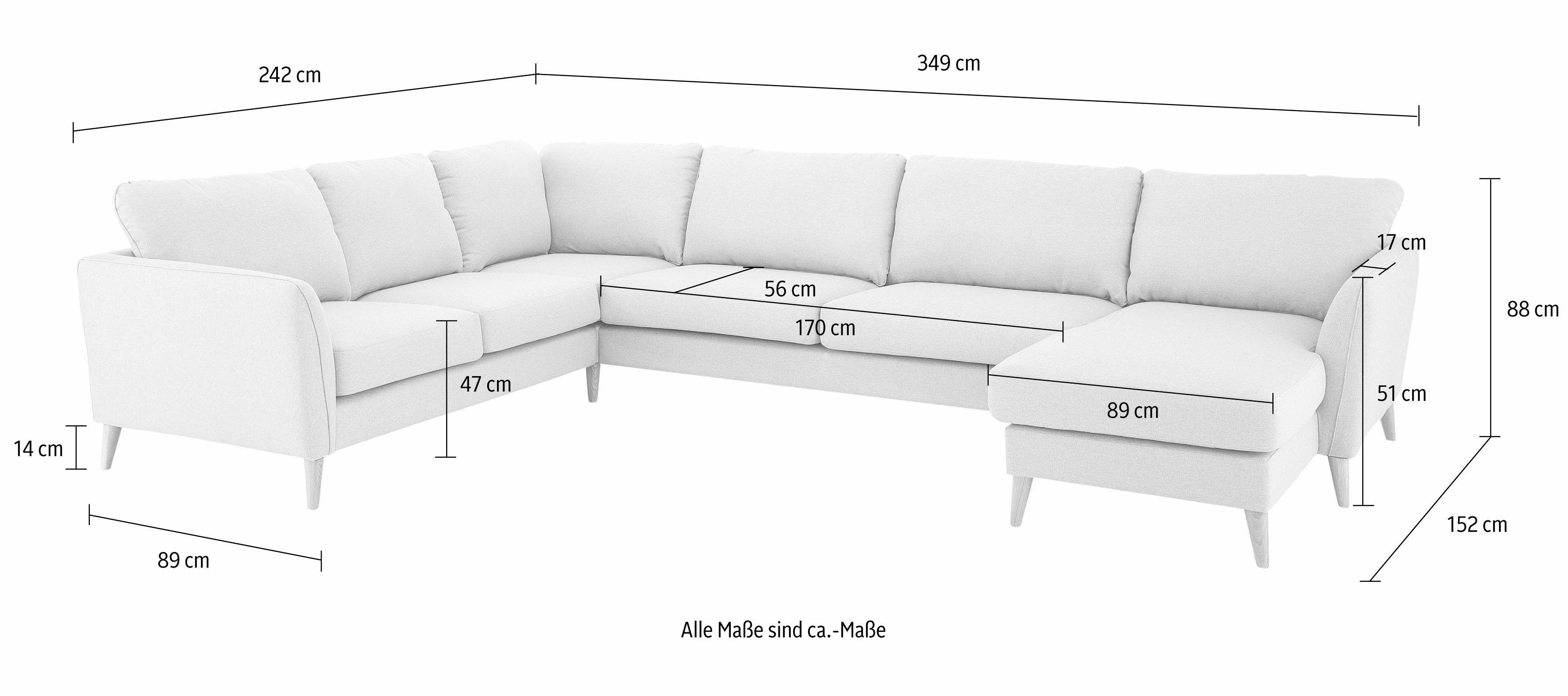 Home affaire Zithoek MARSEILLE XXL 349cm, U-vorm, ottomane rechts/links kiesbaar Massief houten poten van eiken, in verschillend overtrekken en kleurvarianten