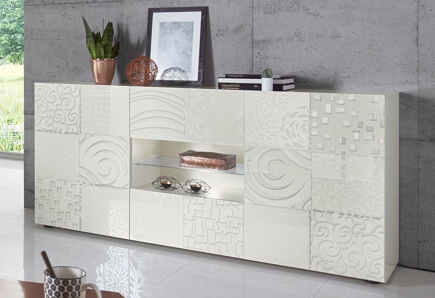 inosign dressoir miro breedte 181 cm met decoratieve zeefdruk wit