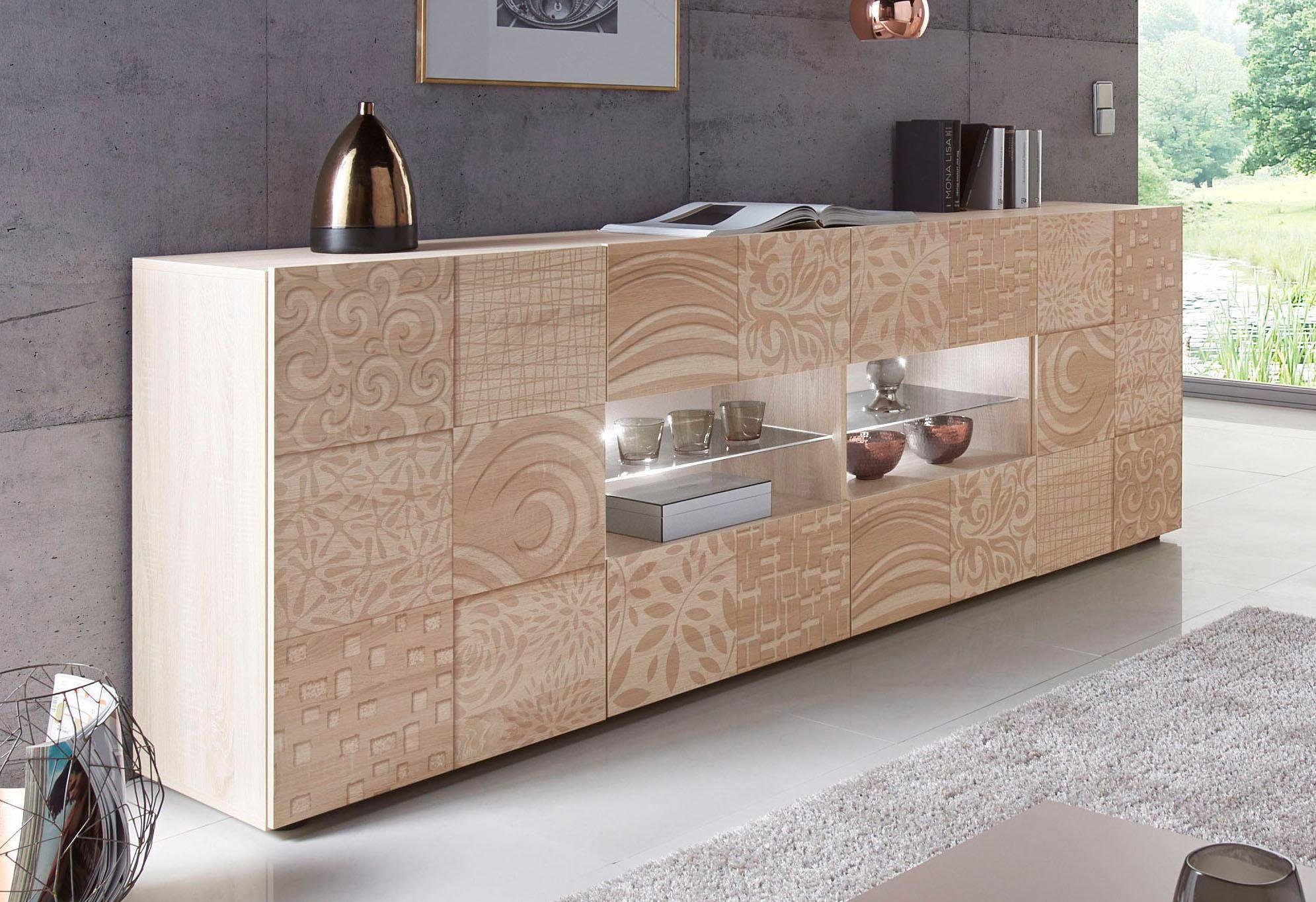 INOSIGN Dressoir Miro Breedte 241 cm met decoratieve zeefdruk dressoirs beige
