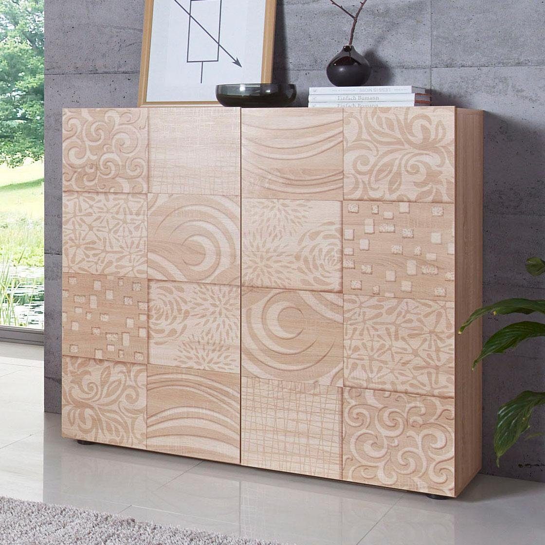 INOSIGN Highboard Miro Breedte 121 cm met decoratieve zeefdruk highboards beige