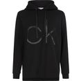 calvin klein hoodie bonded sateen long length hoodie met opgestikt ck monogram logo van satijn zwart