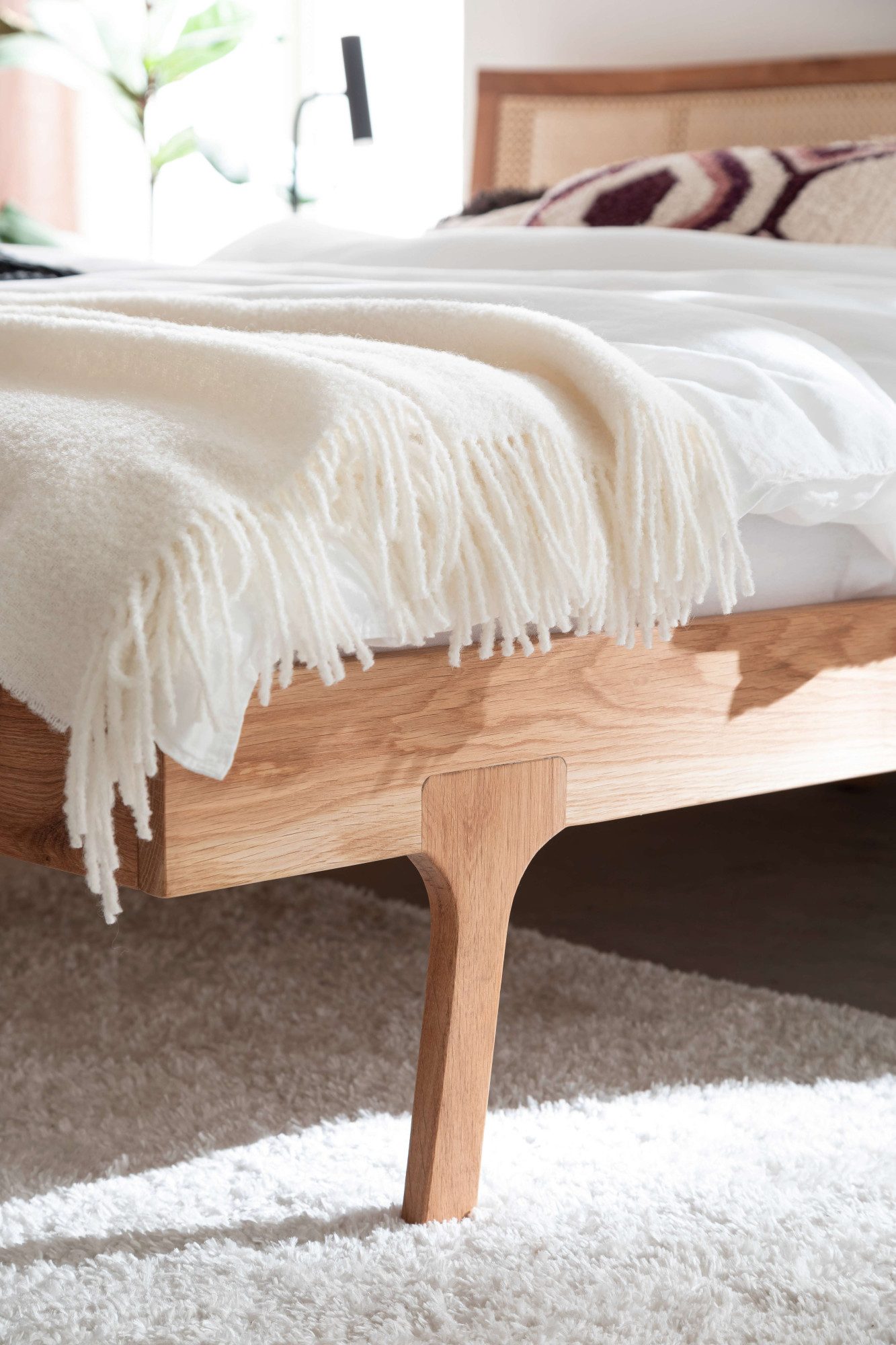 andas Bed Hällevik tweepersoonsbed, massief houten bed, OTTOs Choice, gezellige stijl massief fsc®-gecertificeerd eikenhout geolied, hoofdeinde met weens vlechtwerk
