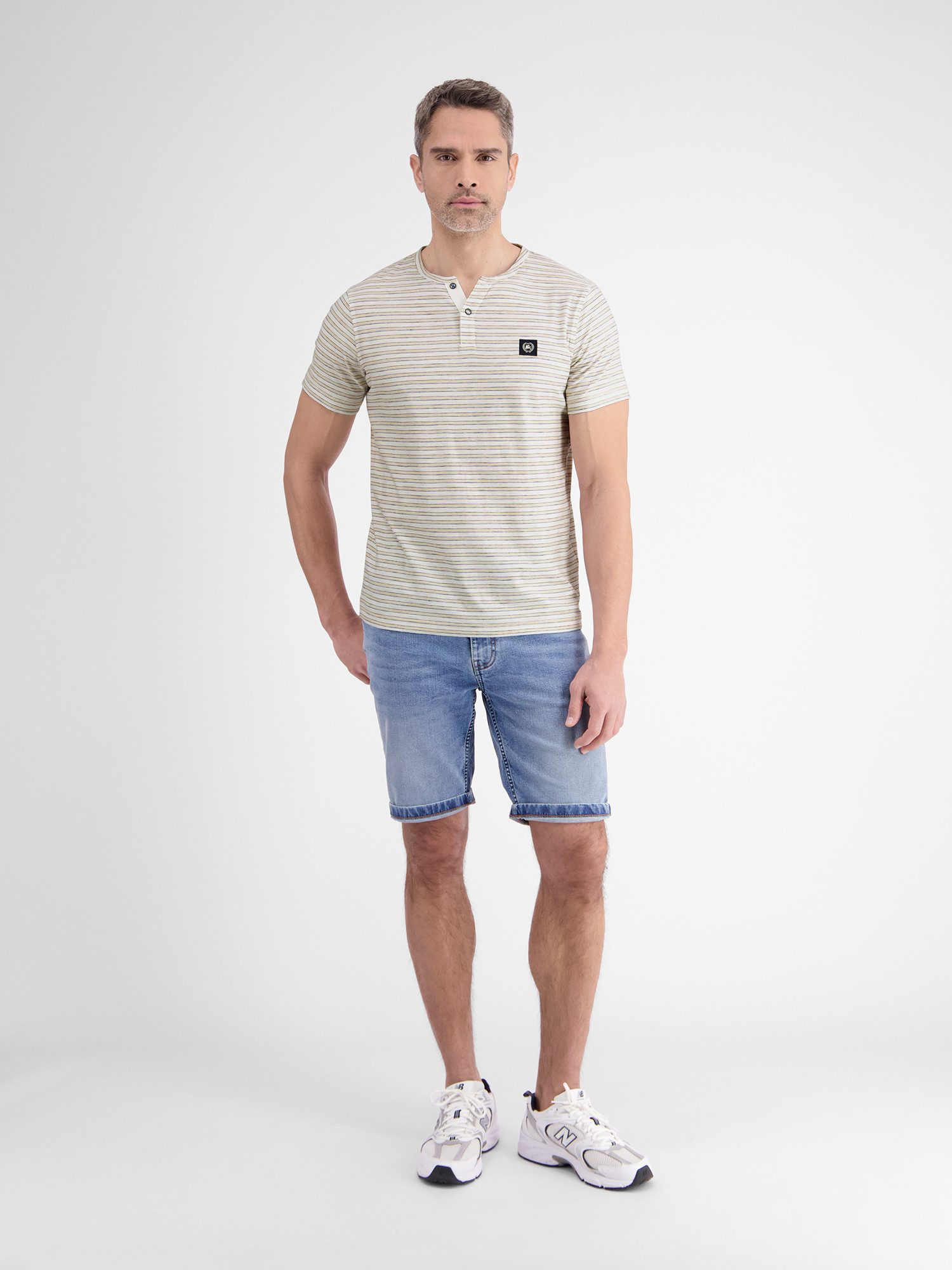 Lerros Henleyshirt LERROS heren serafino-shirt, gestreept heren t-shirts maat S wit