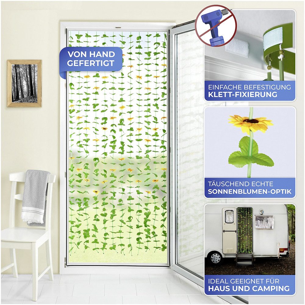 Maximex Deurgordijn Zonnebloemen Bladeren gordijn voor balkon en terras, insecten- en privacybescherming (1 stuk)
