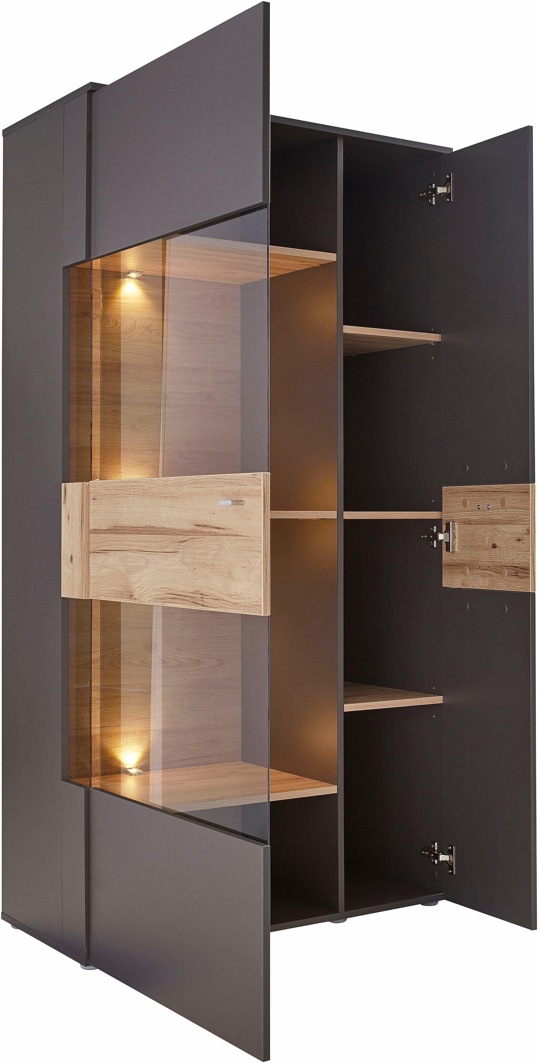 FORTE Vitrinekast Como Highboard, LED verlichting, planken, glazen deur, soft close