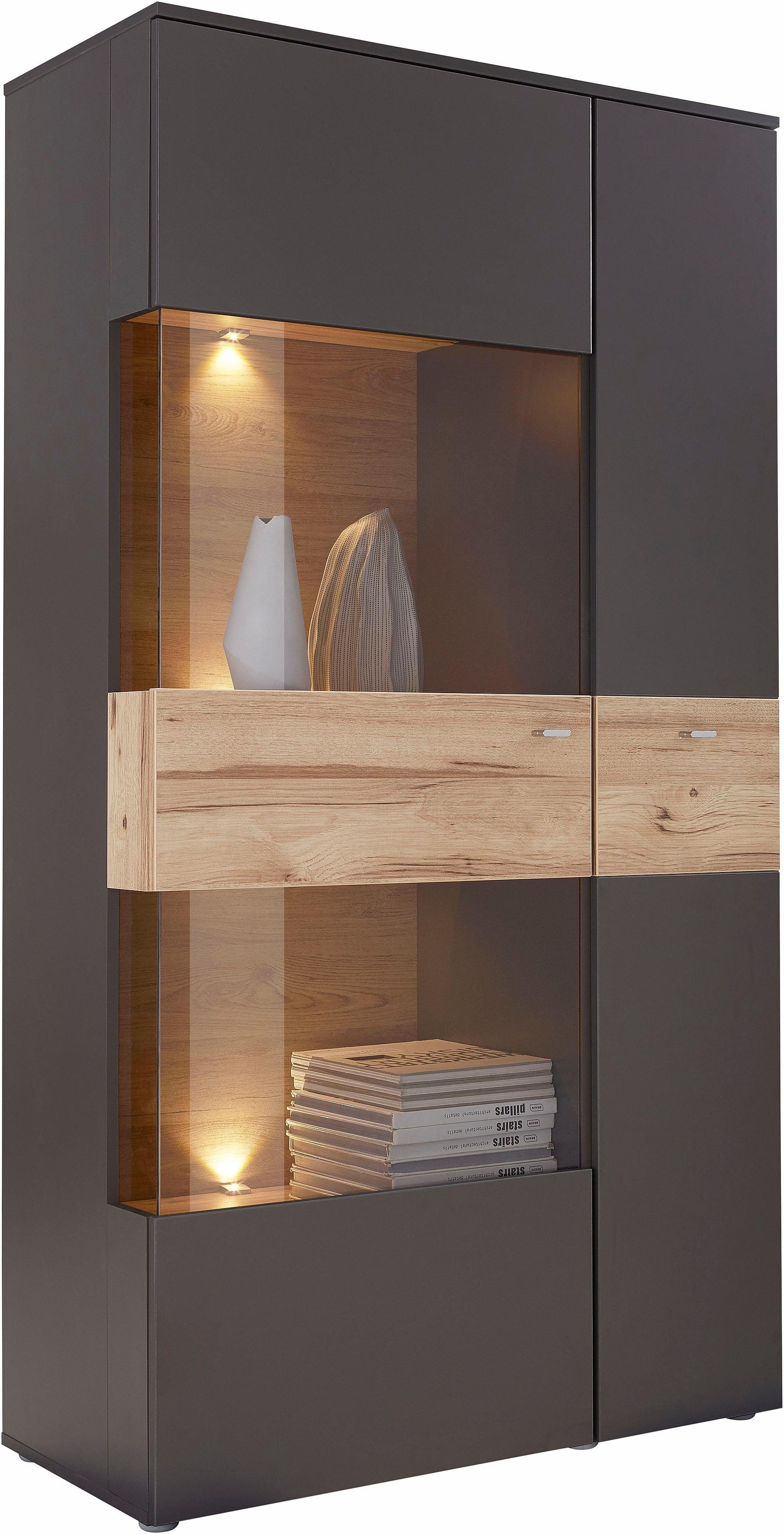 FORTE Vitrinekast Como Highboard, LED verlichting, planken, glazen deur, soft close